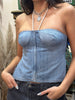 Super hot up cycled denim bustier top