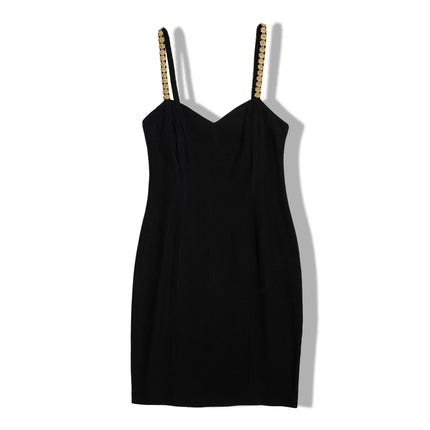 Hot black dress with gold embroidered flowers on the straps (XS)