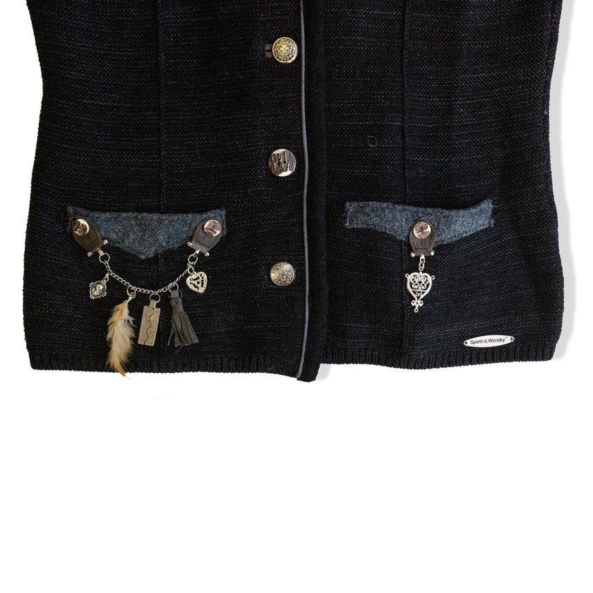 Spieth&Wensky vintage black alpine style knit jacket with decorative buttons (S/M)