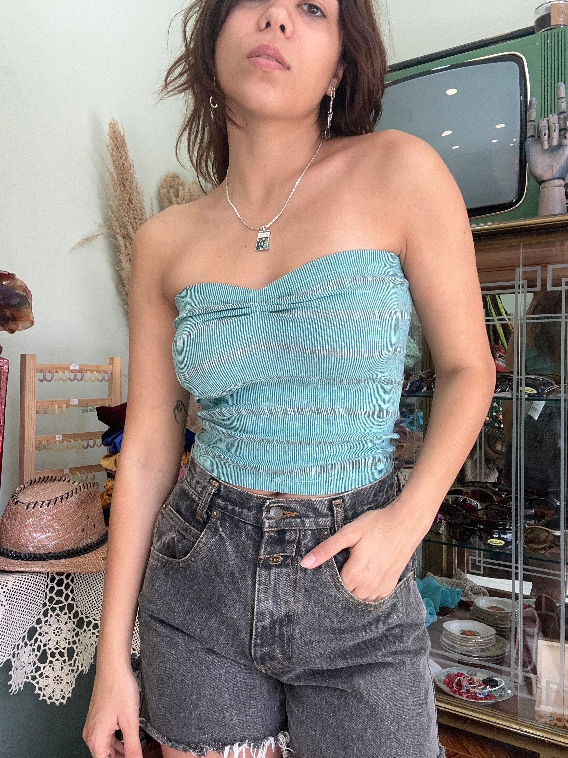 Deadstock strapless top (turquoise)