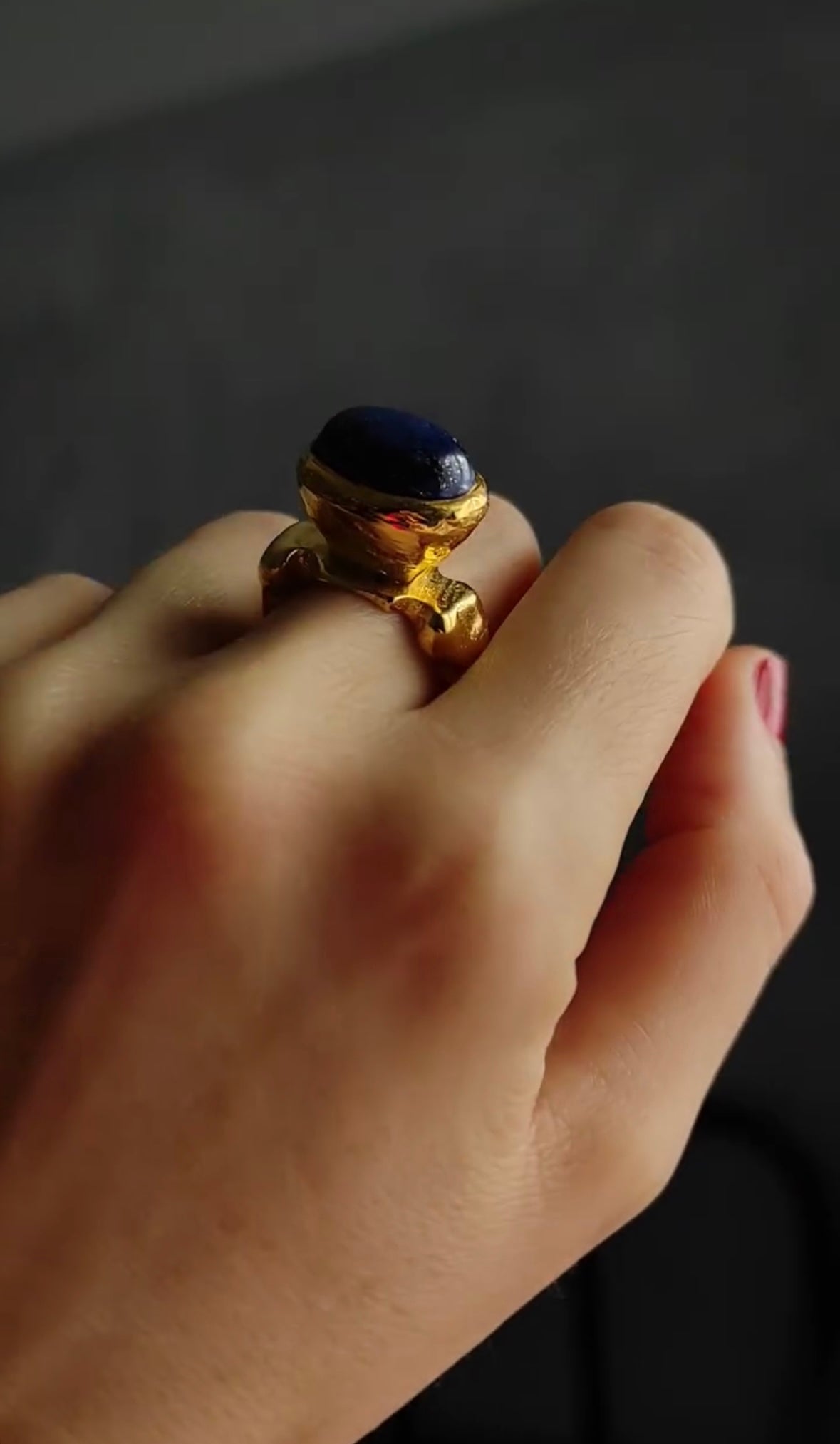 Kimilio Pompei gold plated silver 925 ring with Lapis Lazuli stone (open back - adjustable size)