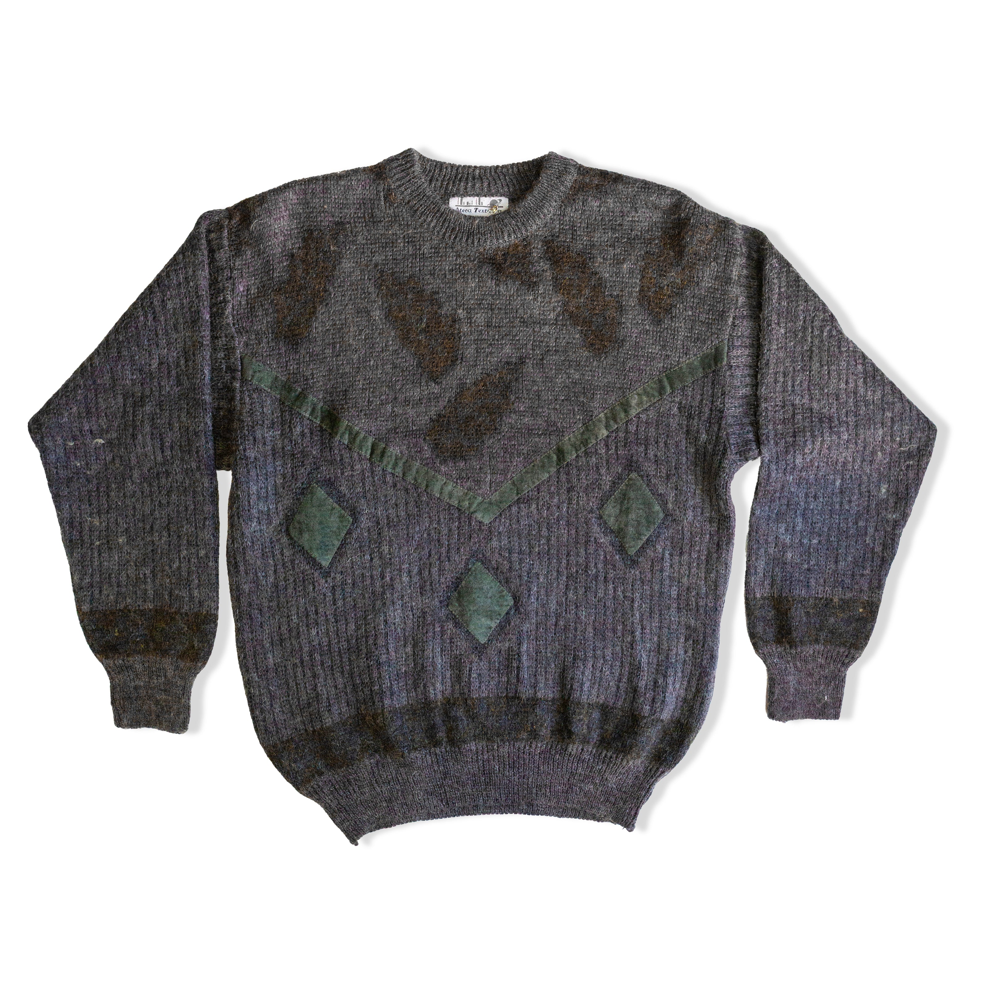 Vintage alpaca/mohair/acrylic bend gray abstract knit crewneck sweater (S/M)