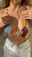 Stunning handmade crochet multicoloured butterfly top