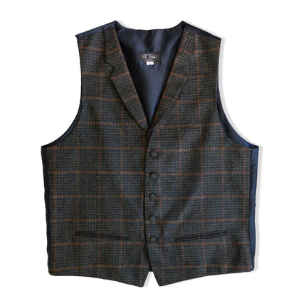 Vintage Men’s 100% silk & wool tweed plaid waistcoat vest – tailored wool classic style (L)