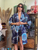 Vintage patterned cotton yukata robe with belt