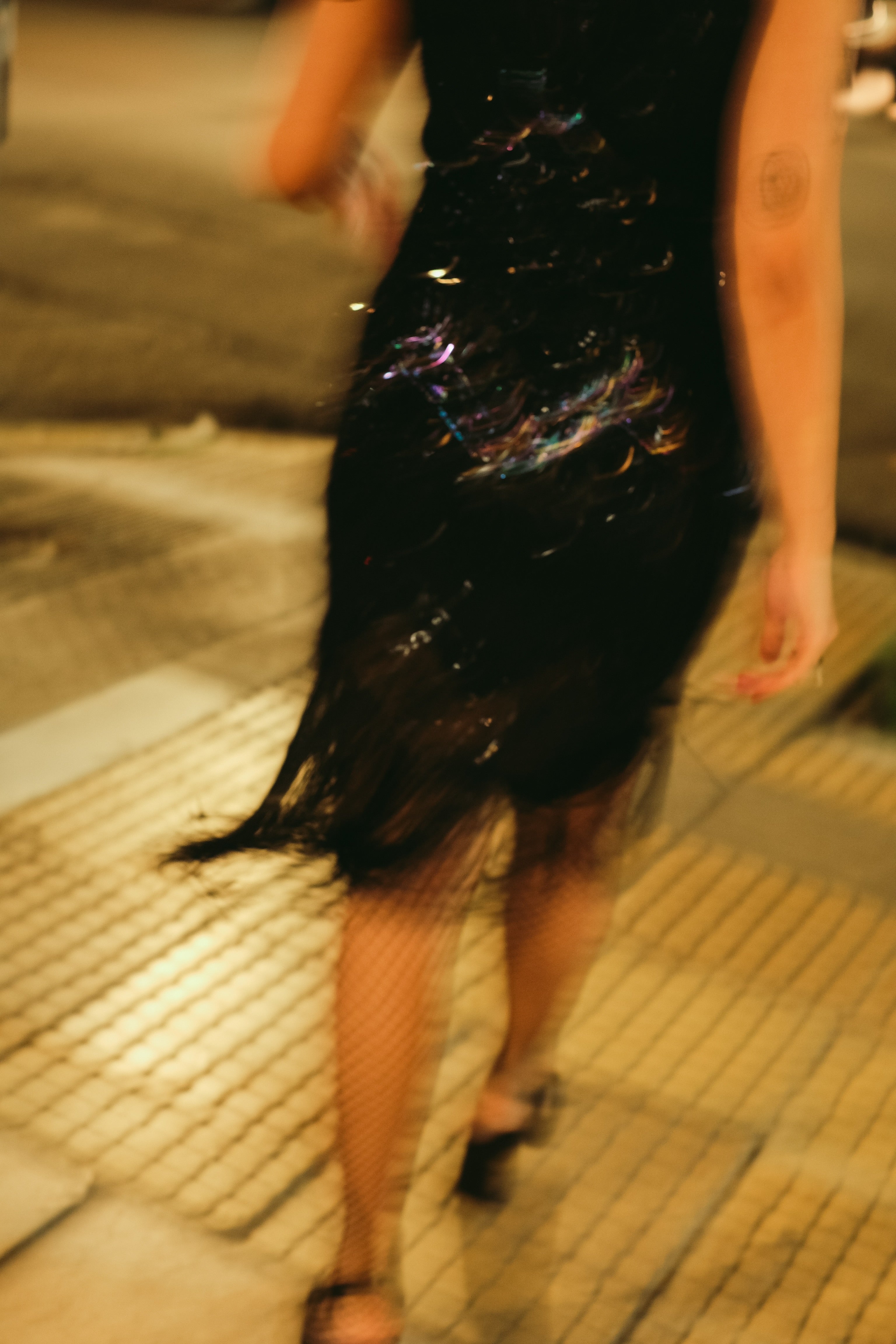 Stunning black beaded & sequin fringe flapper dress (M)