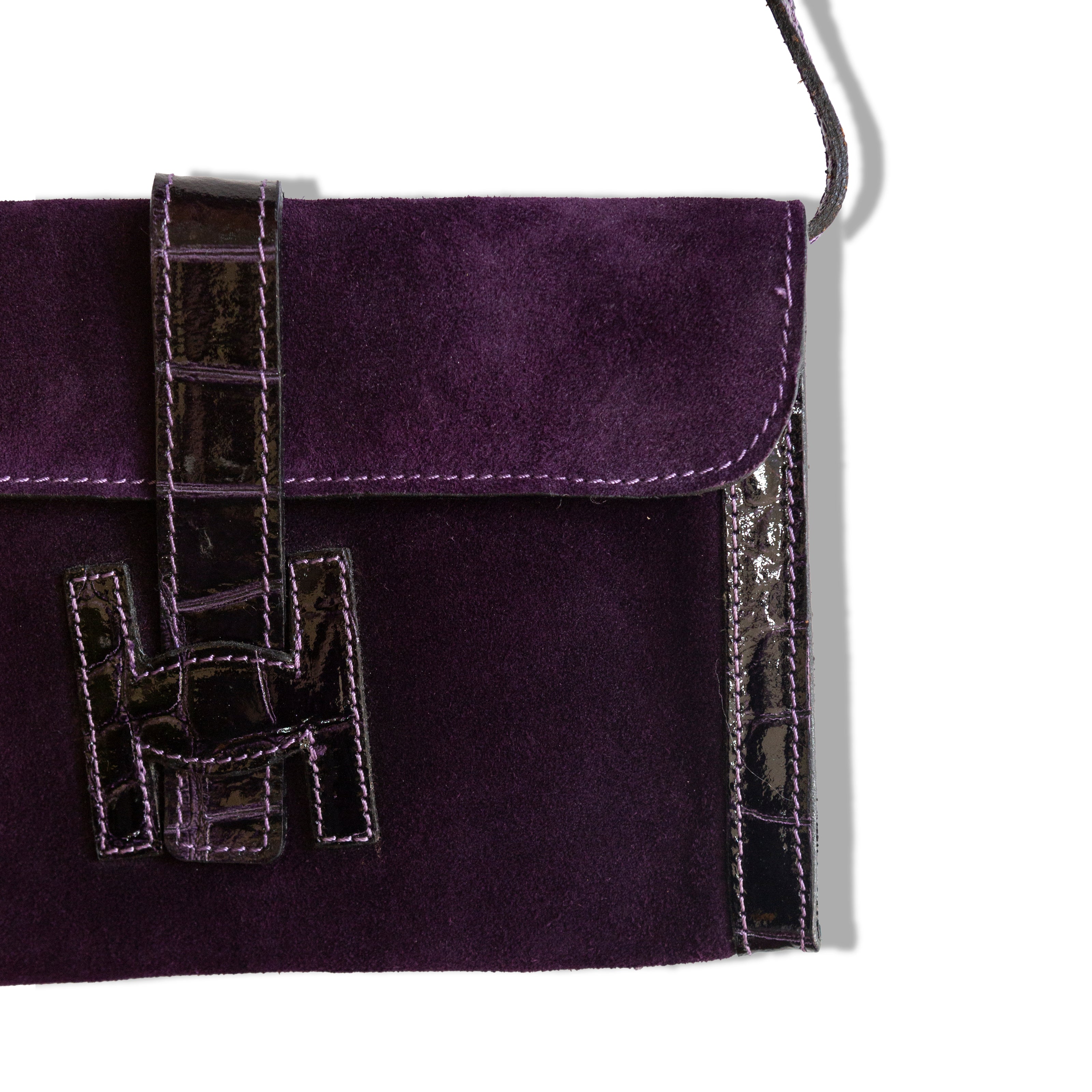 Stunning deep purple genuine suede shoulder bag