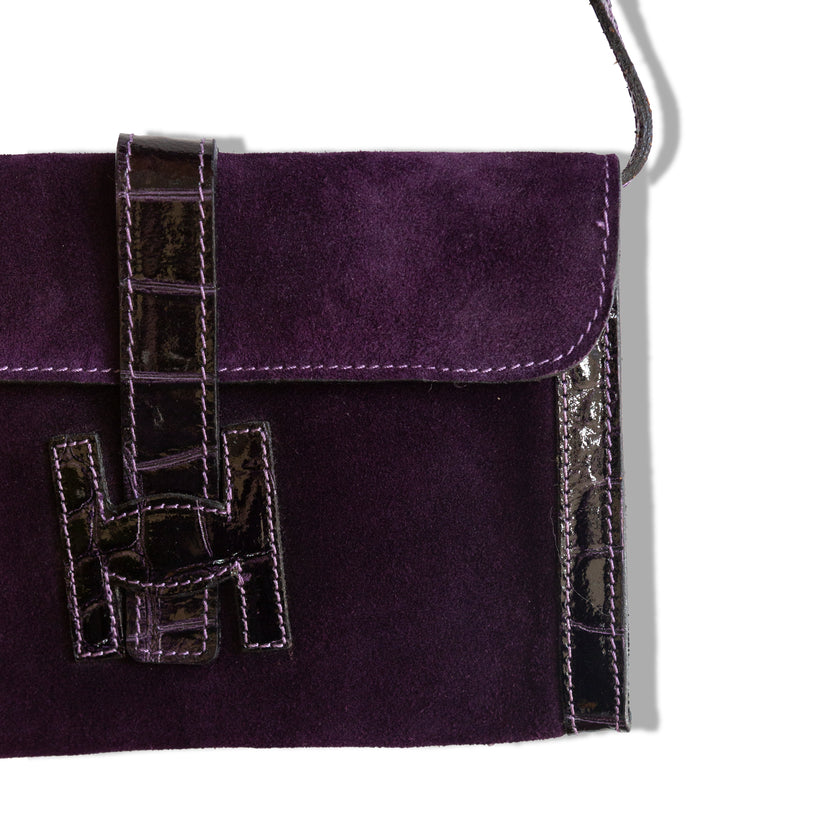 Stunning deep purple genuine suede shoulder bag