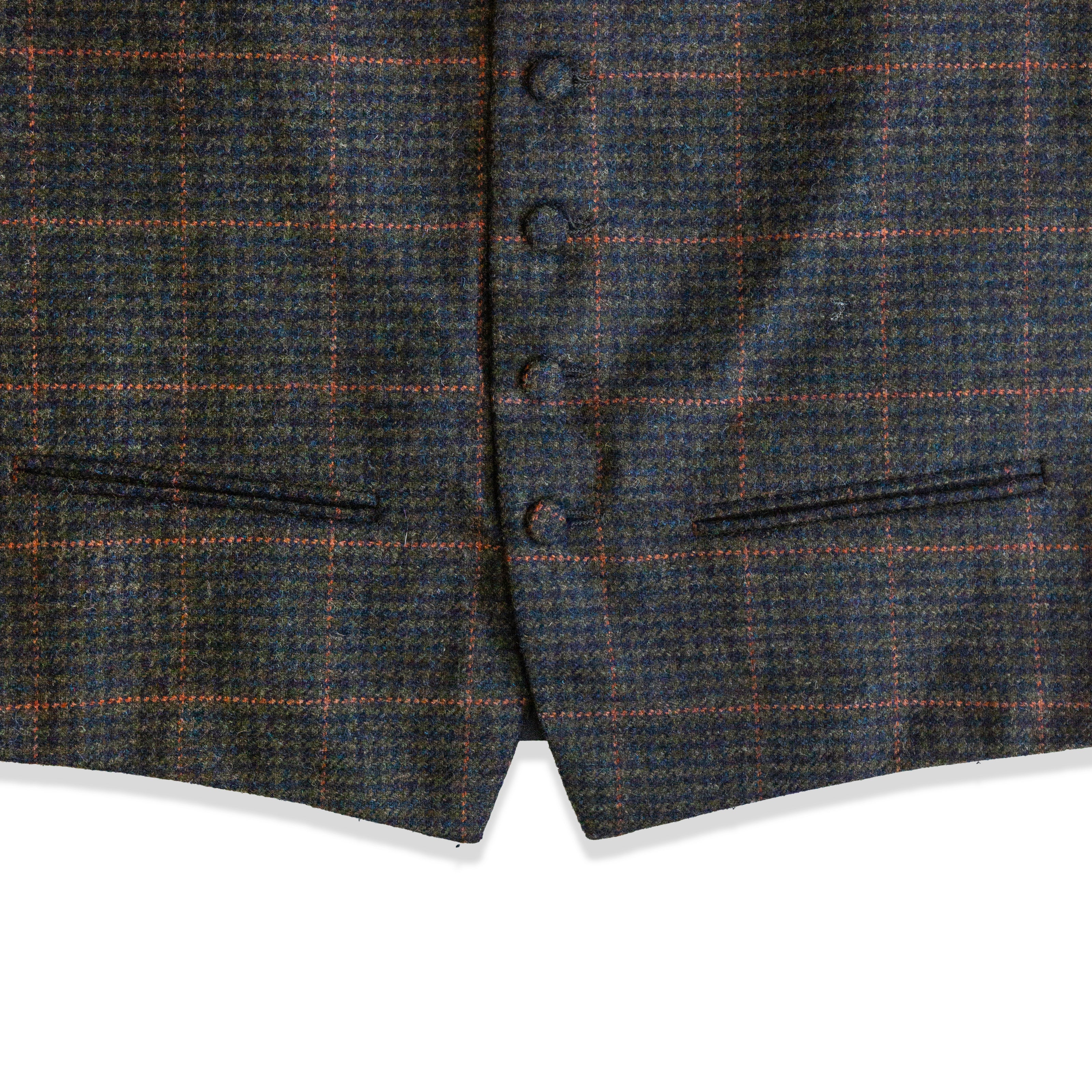 Vintage Men’s 100% silk & wool tweed plaid waistcoat vest – tailored wool classic style (L)