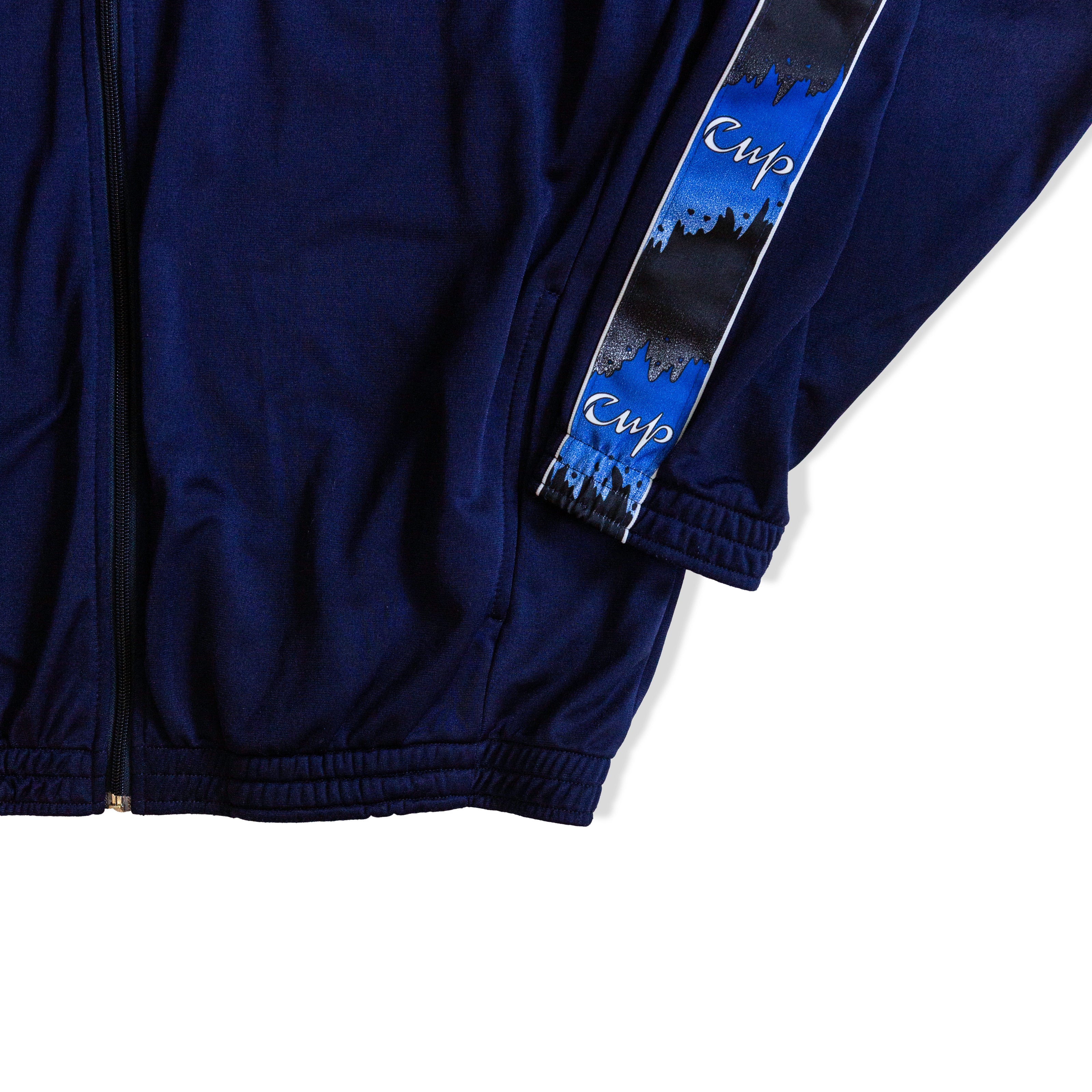 Vintage Track Jacket Men’s Navy Blue Full Zip Retro Sportswear (L)