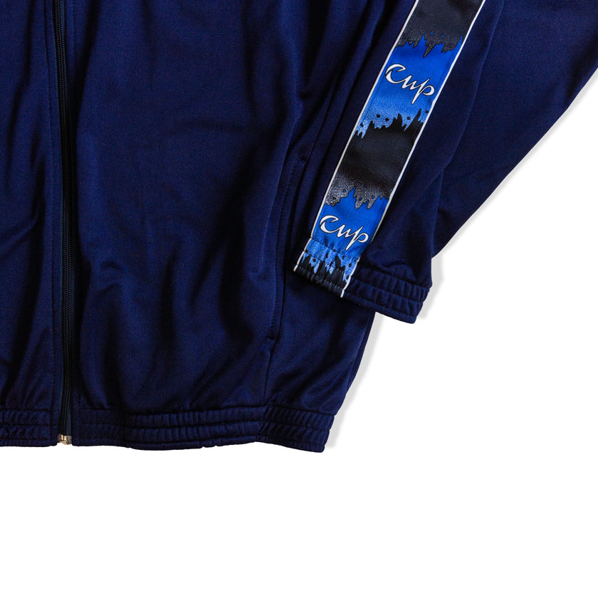 Vintage Track Jacket Men’s Navy Blue Full Zip Retro Sportswear (L)