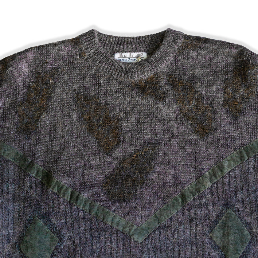 Vintage alpaca/mohair/acrylic bend gray abstract knit crewneck sweater (S/M)