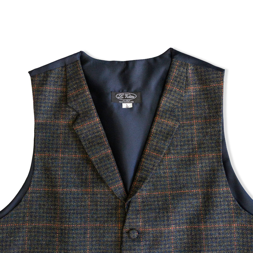 Vintage Men’s 100% silk & wool tweed plaid waistcoat vest – tailored wool classic style (L)