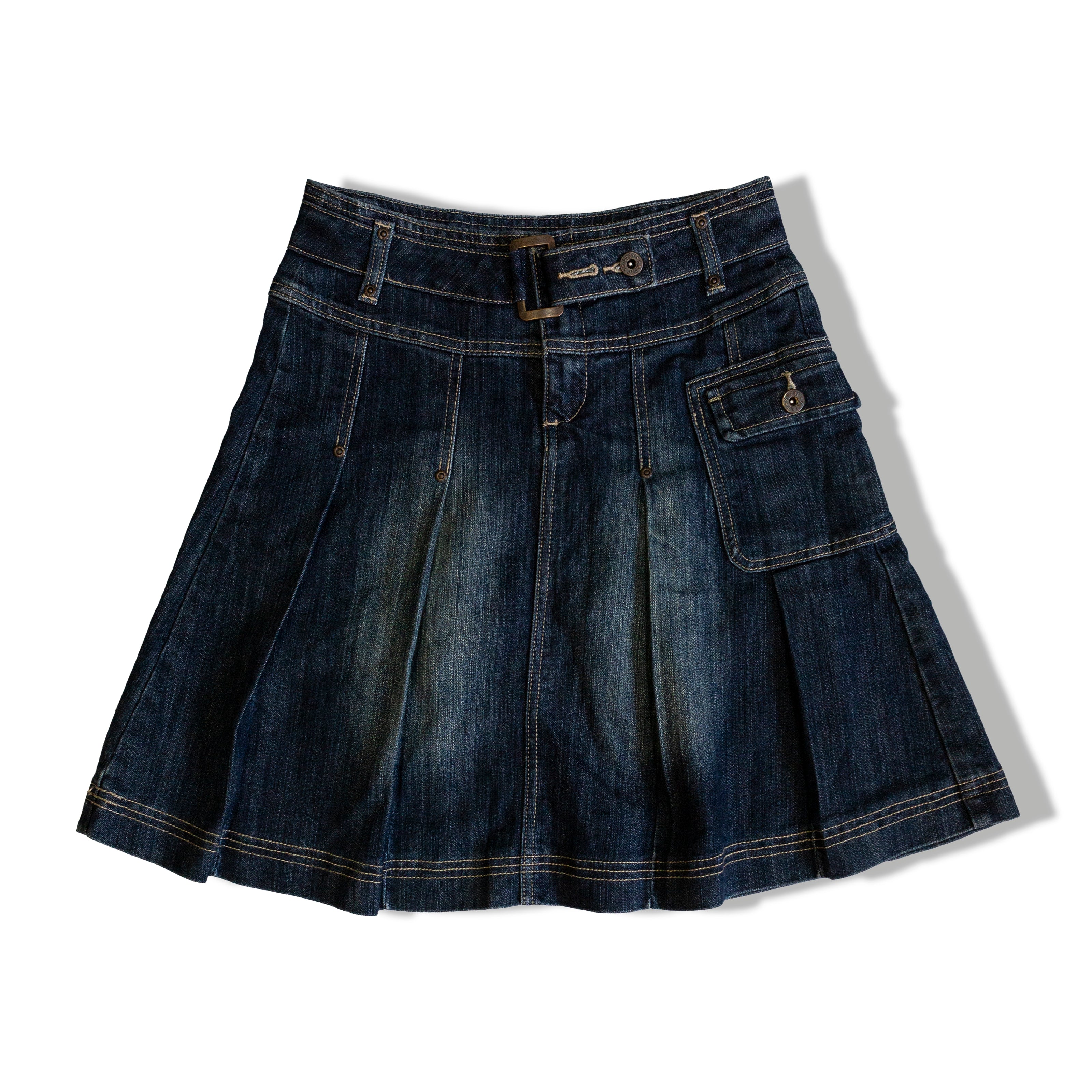 Vintage dark blue denim skirt with belt and pocket (S/M)