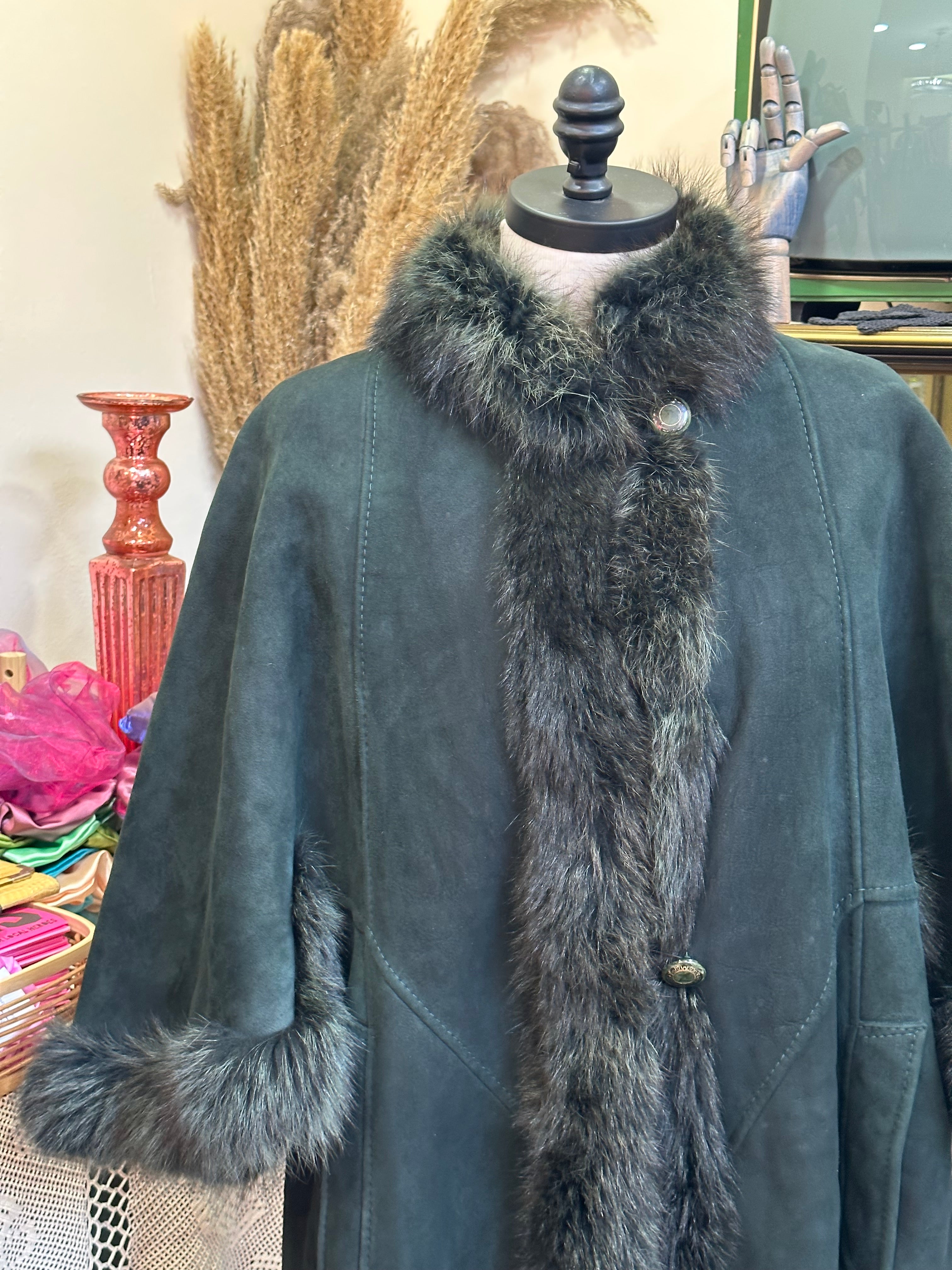 Unique forest green genuine leather Afghan coat /cape