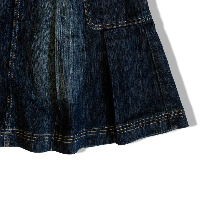 Vintage dark blue denim skirt with belt and pocket (S/M)