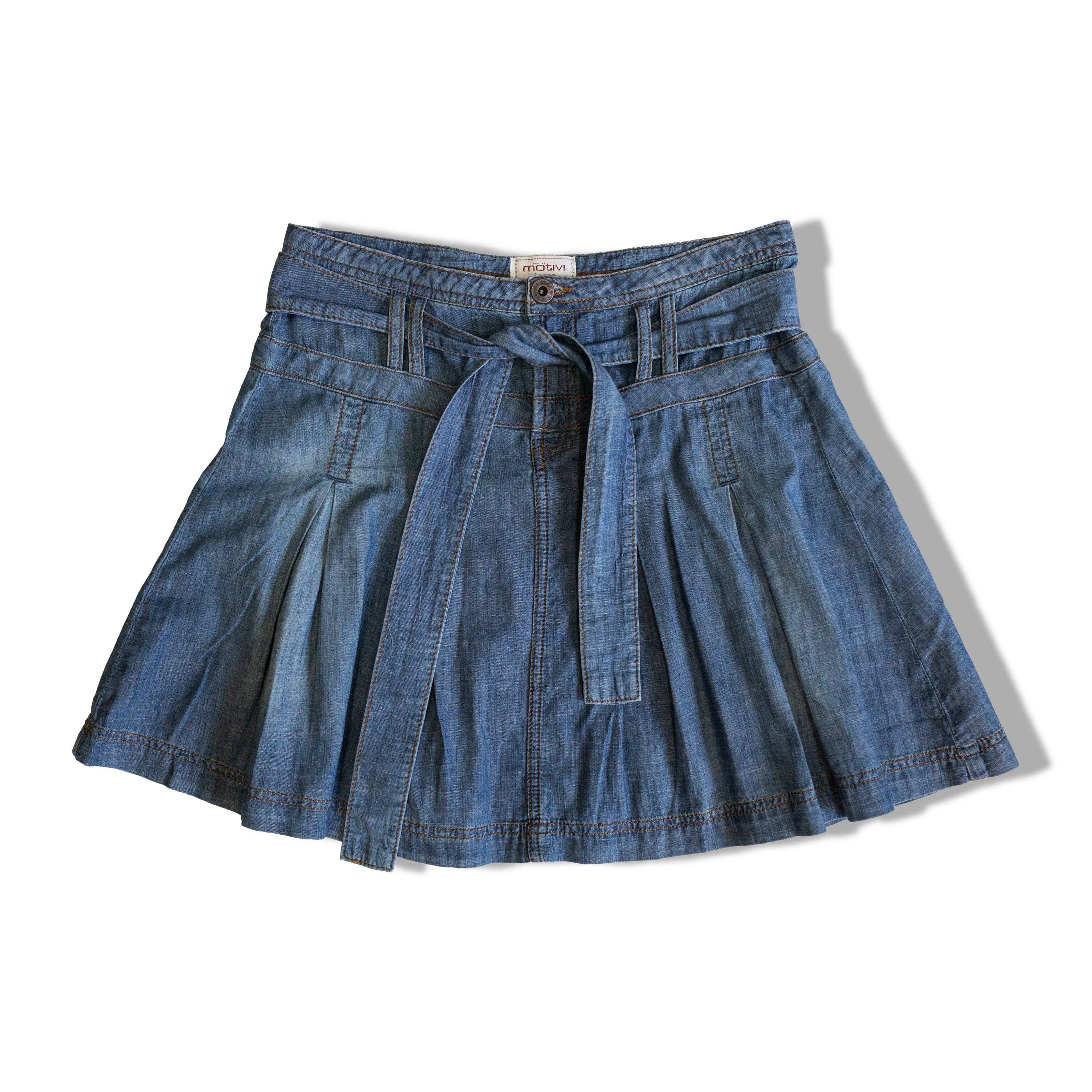 Vintage MOTIVI denim skirt with pleats and denim belt (S)