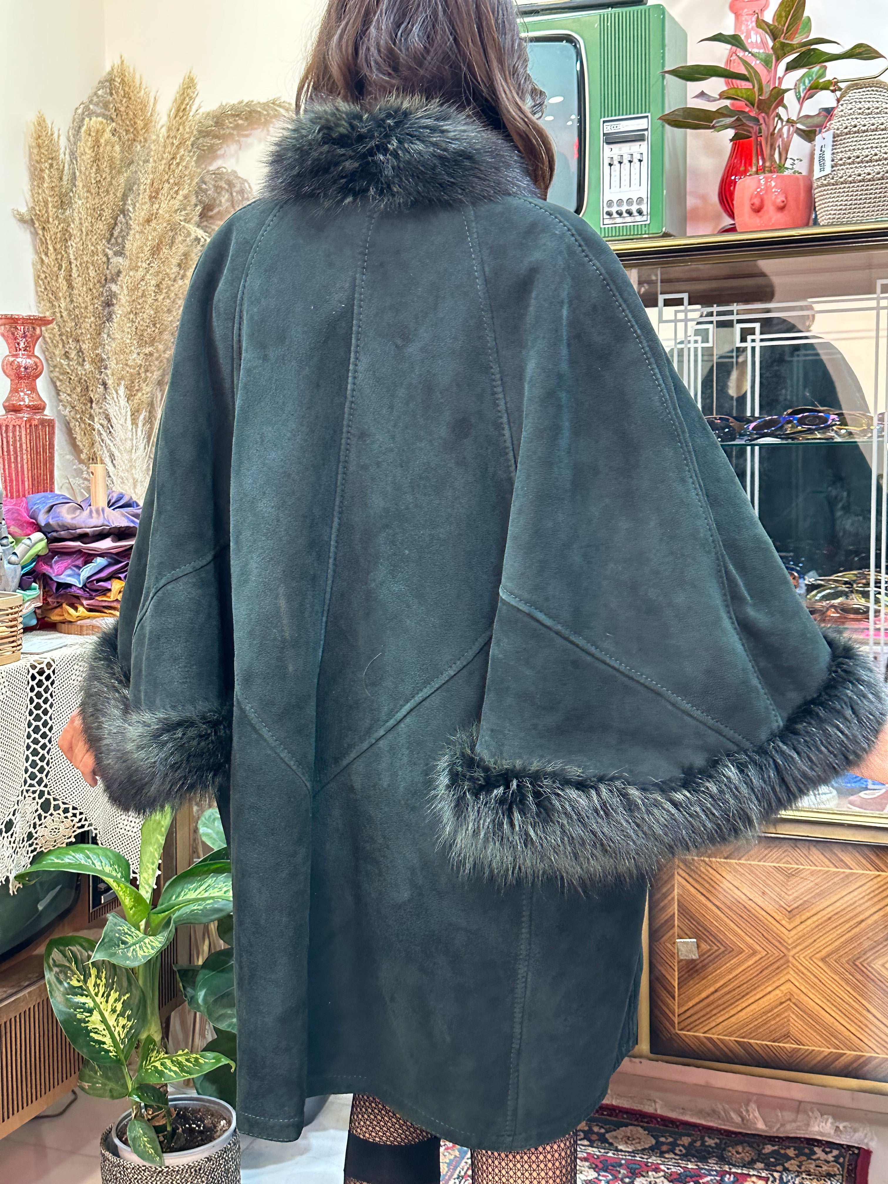 Unique forest green genuine leather Afghan coat /cape