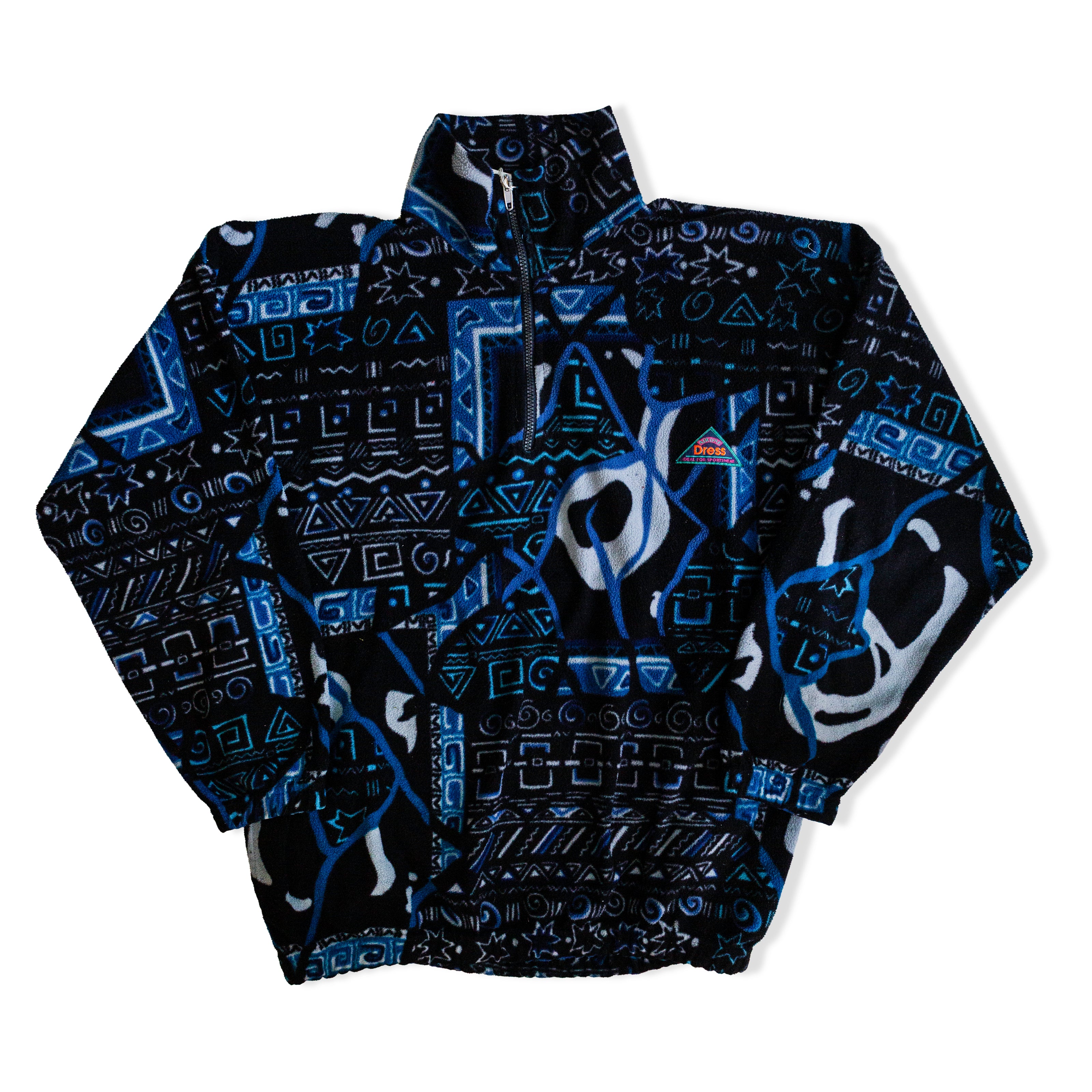 Vintage Geometric Half Zip Print Fleece Pullover (M)