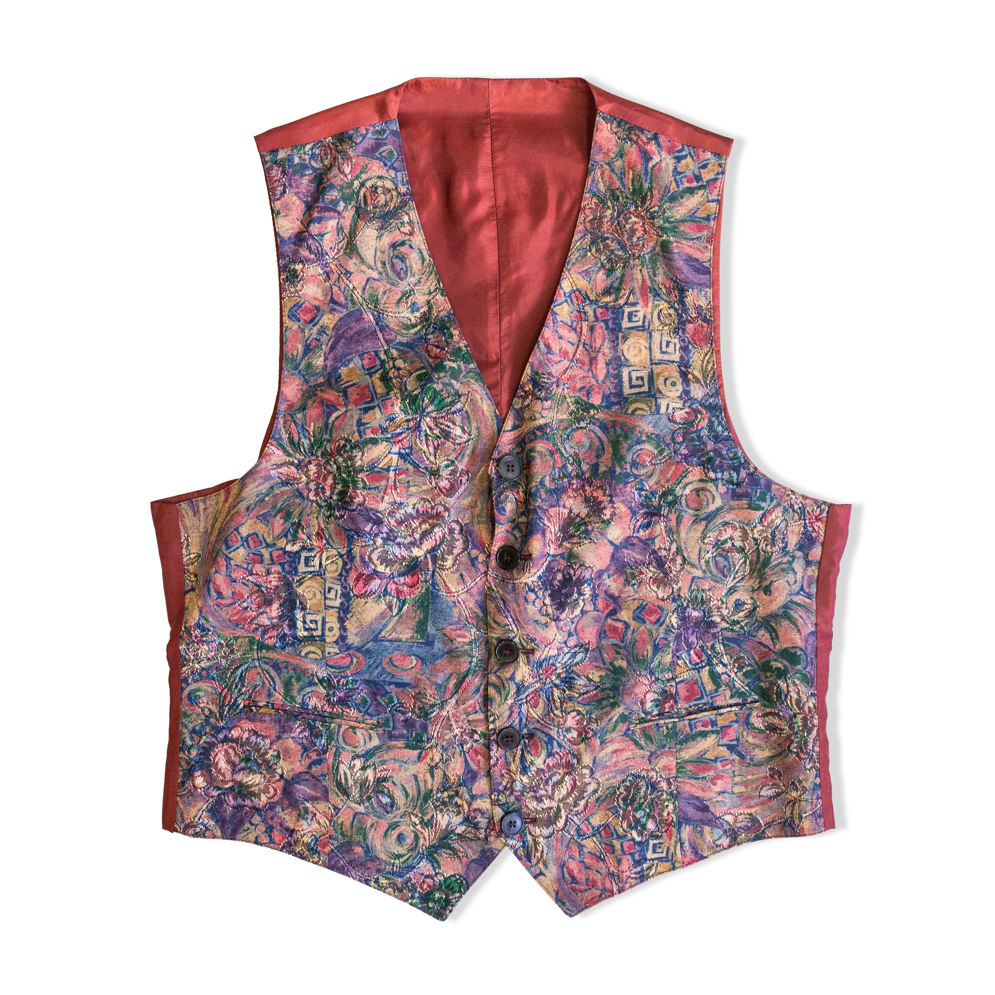 Vintage NEW FAST multicolor abstract floral print waistcoat vest (XL)