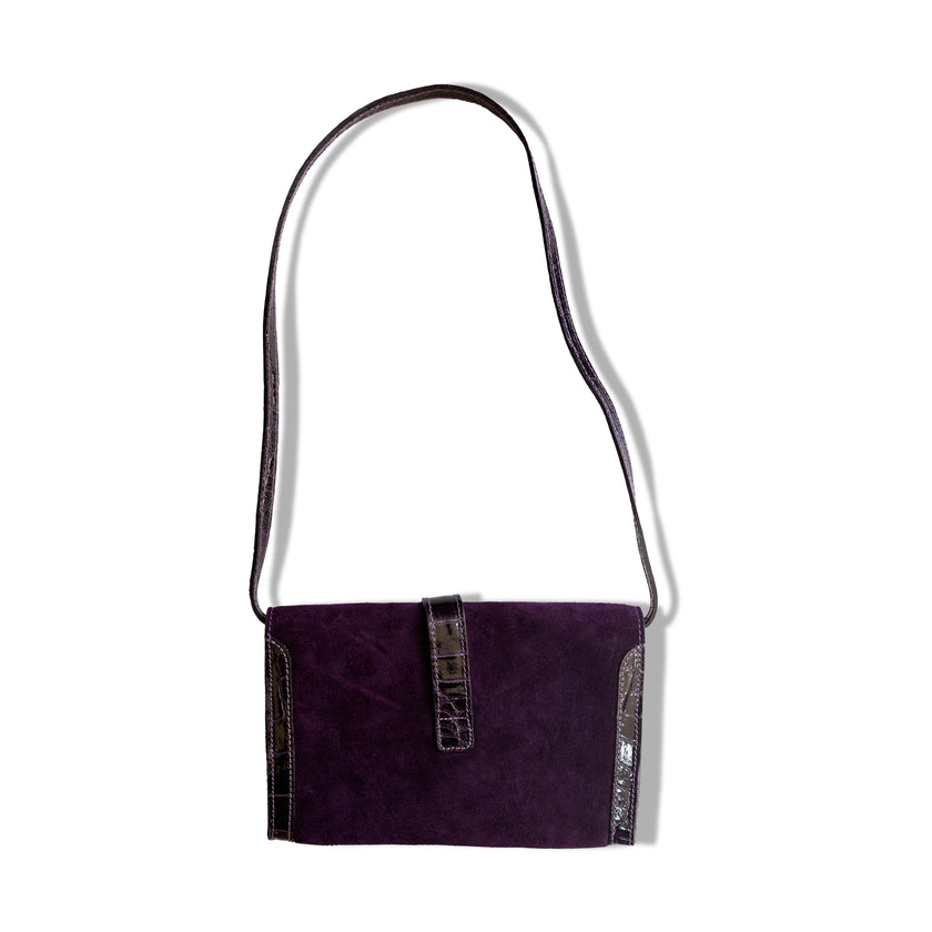 Stunning deep purple genuine suede shoulder bag