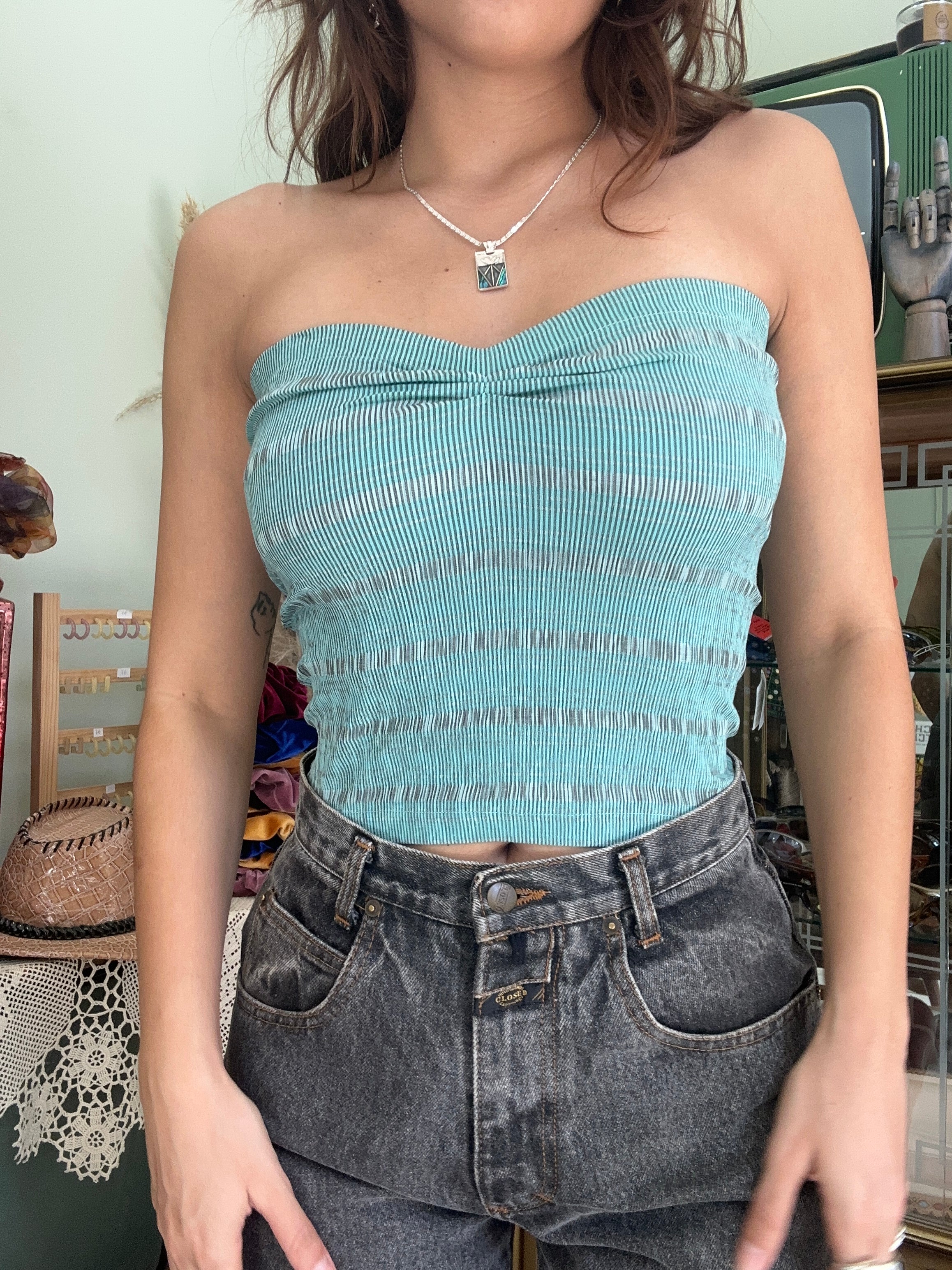 Deadstock strapless top (turquoise)