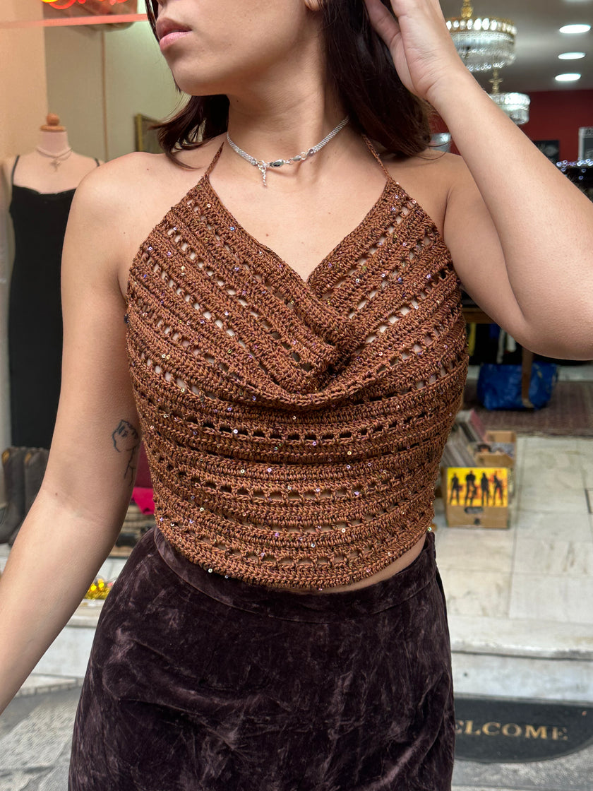 Stunning sparkling “Roxanne” crochet top