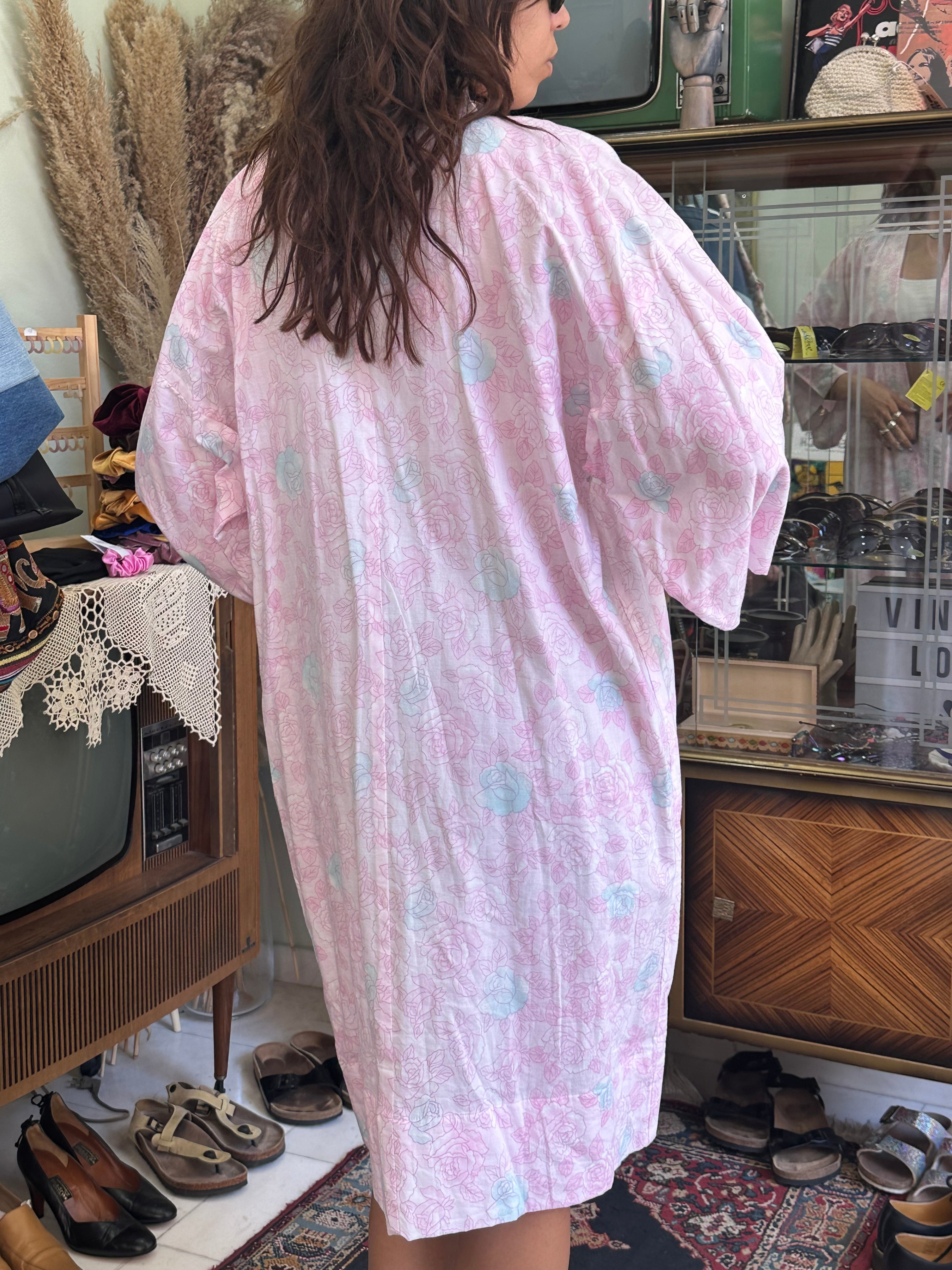 Pink floral cotton yukata robe