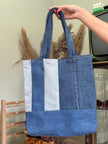 Stunning up-cycled denim patchwork tote bag