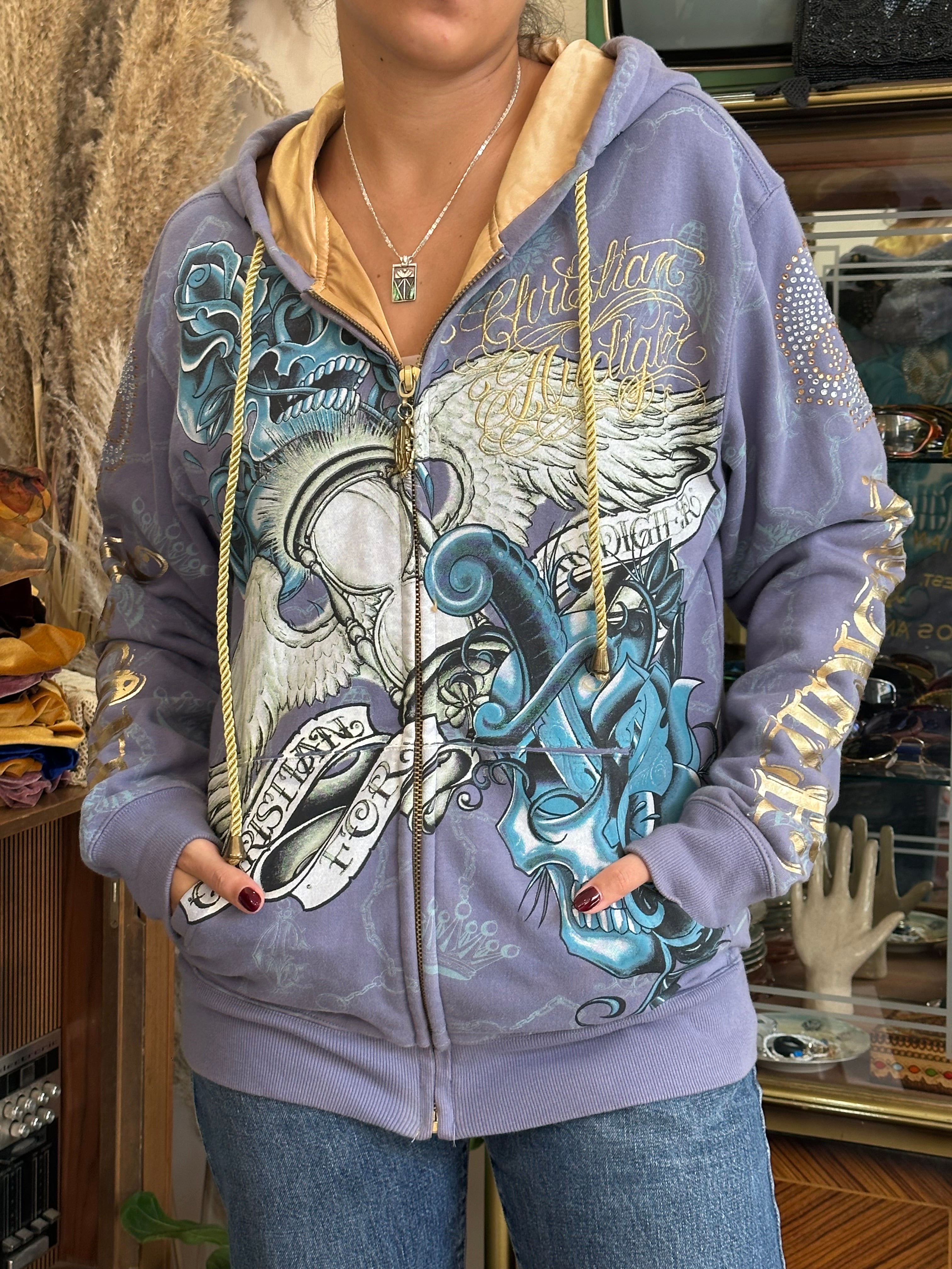 Christian Audigier stunning zip up panther hoodie