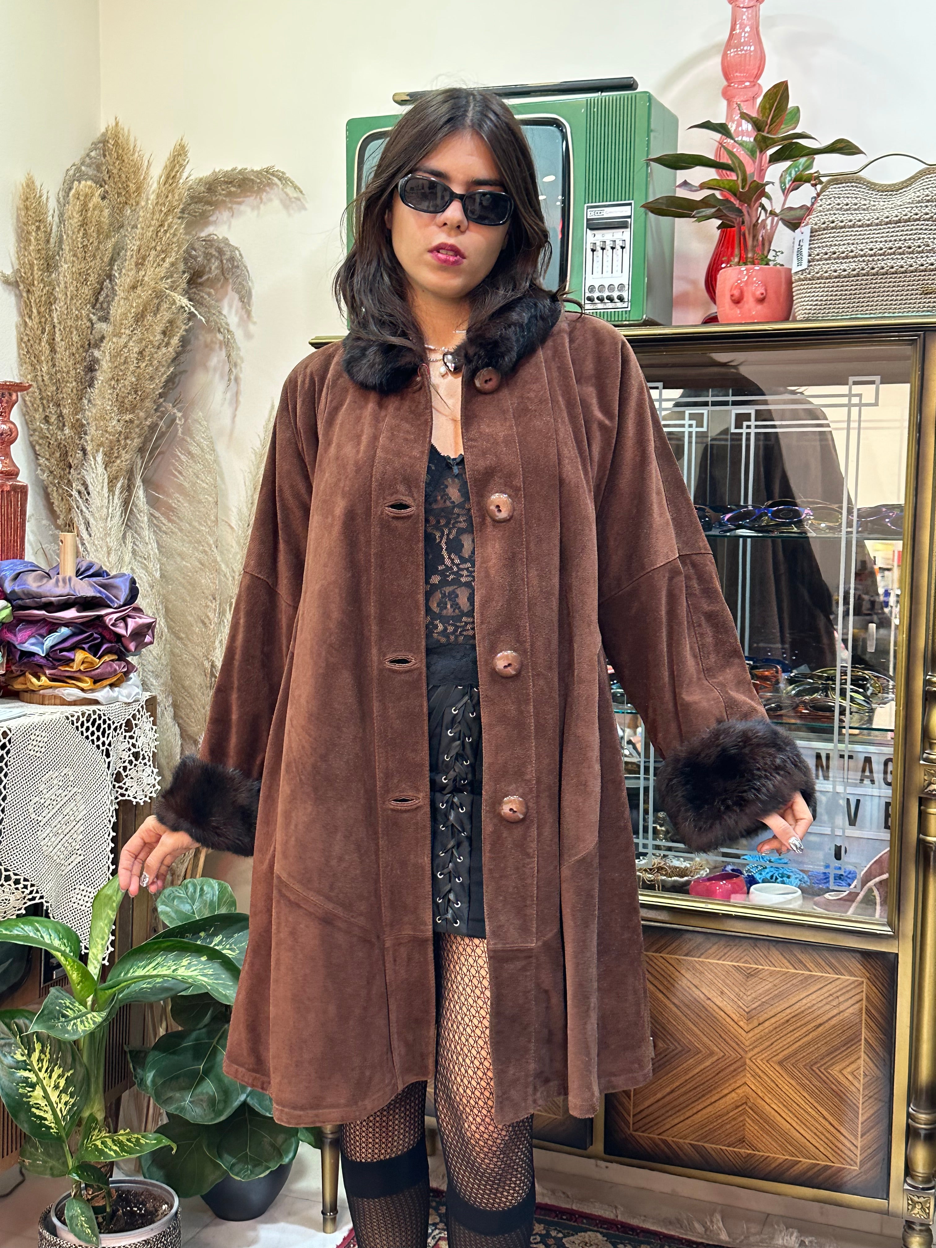 Stunning vintage oversized genuine leather coat