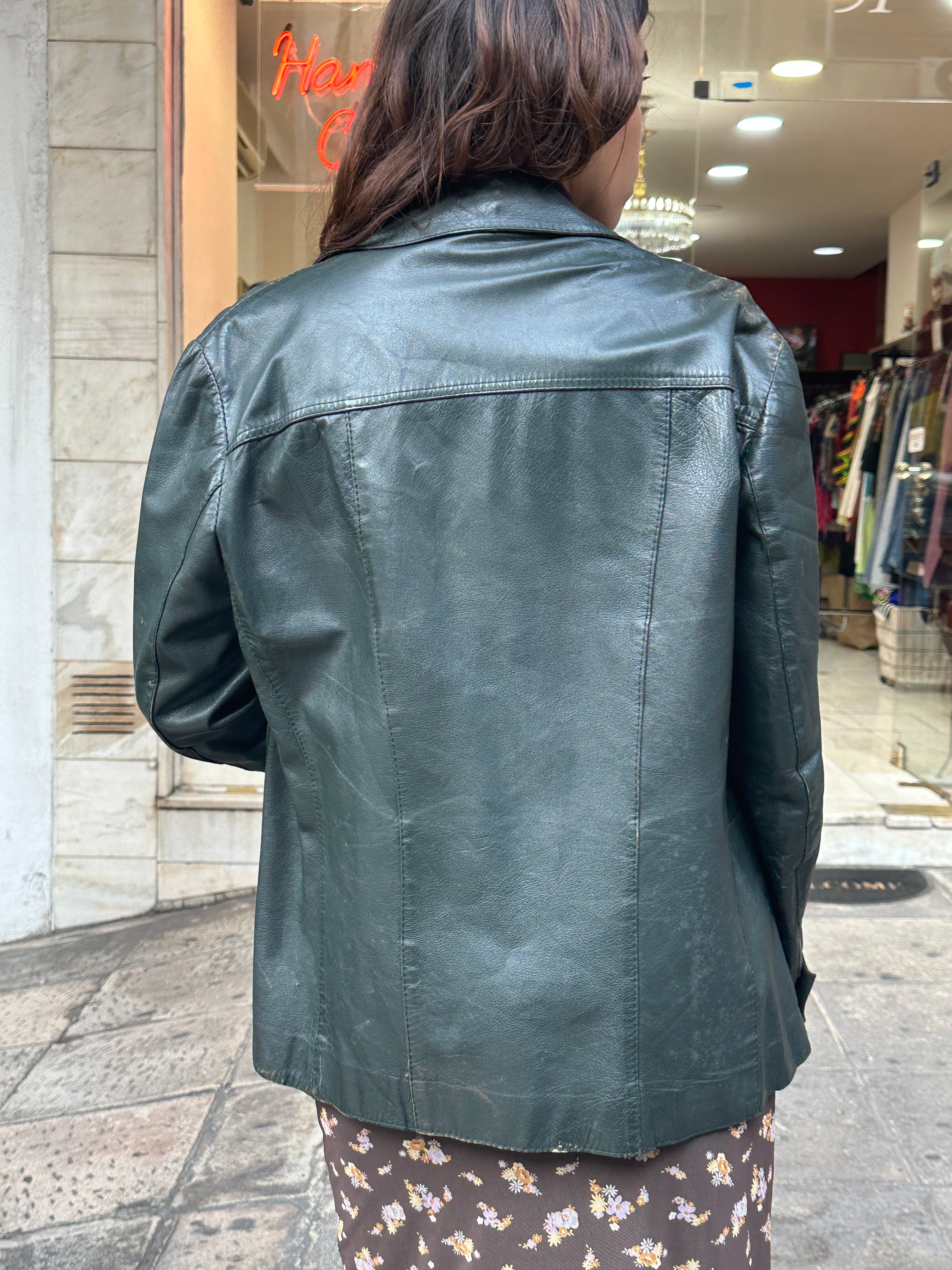 Vintage dark green leather jacket