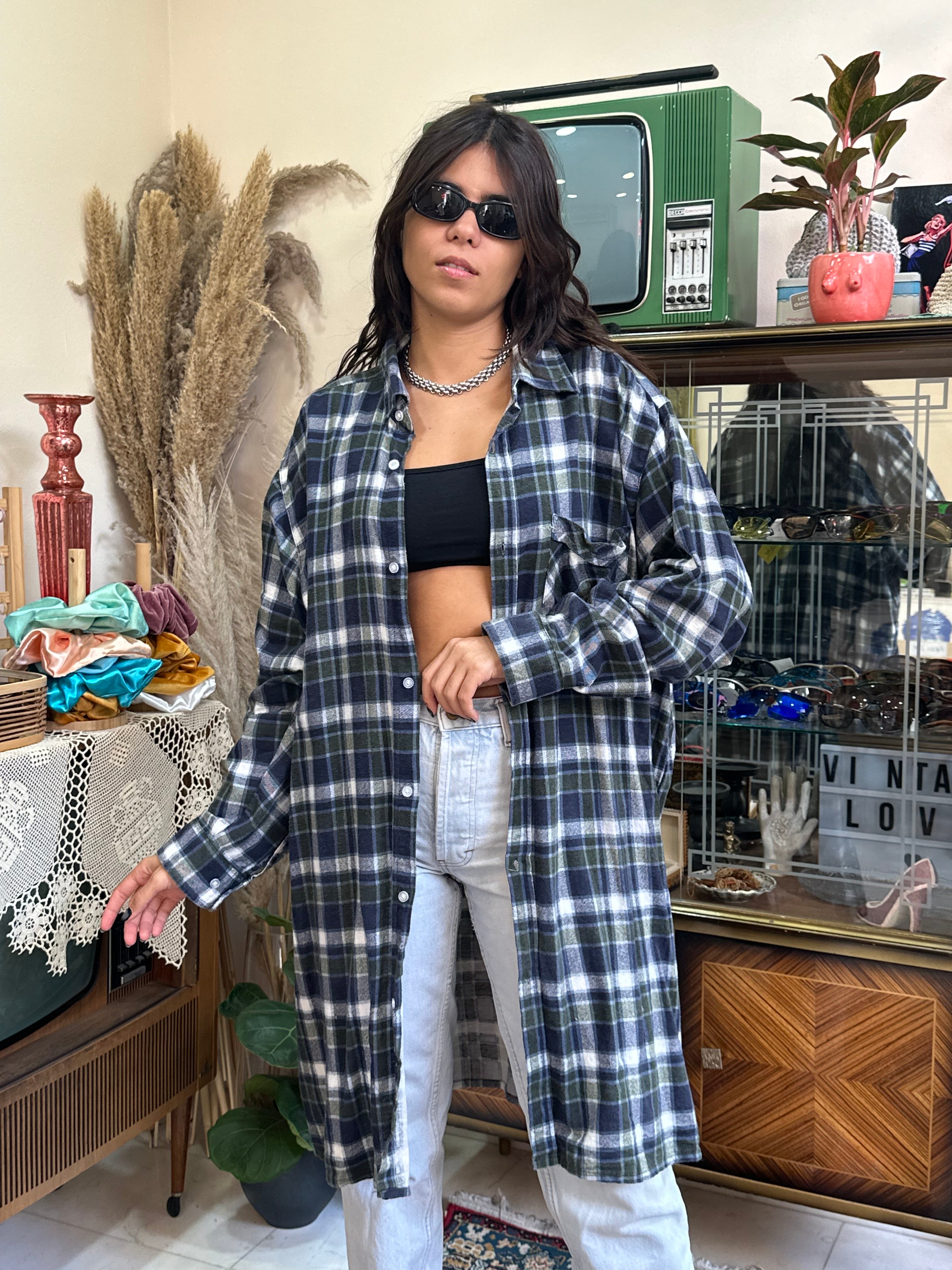 Oversized long flannel shirt