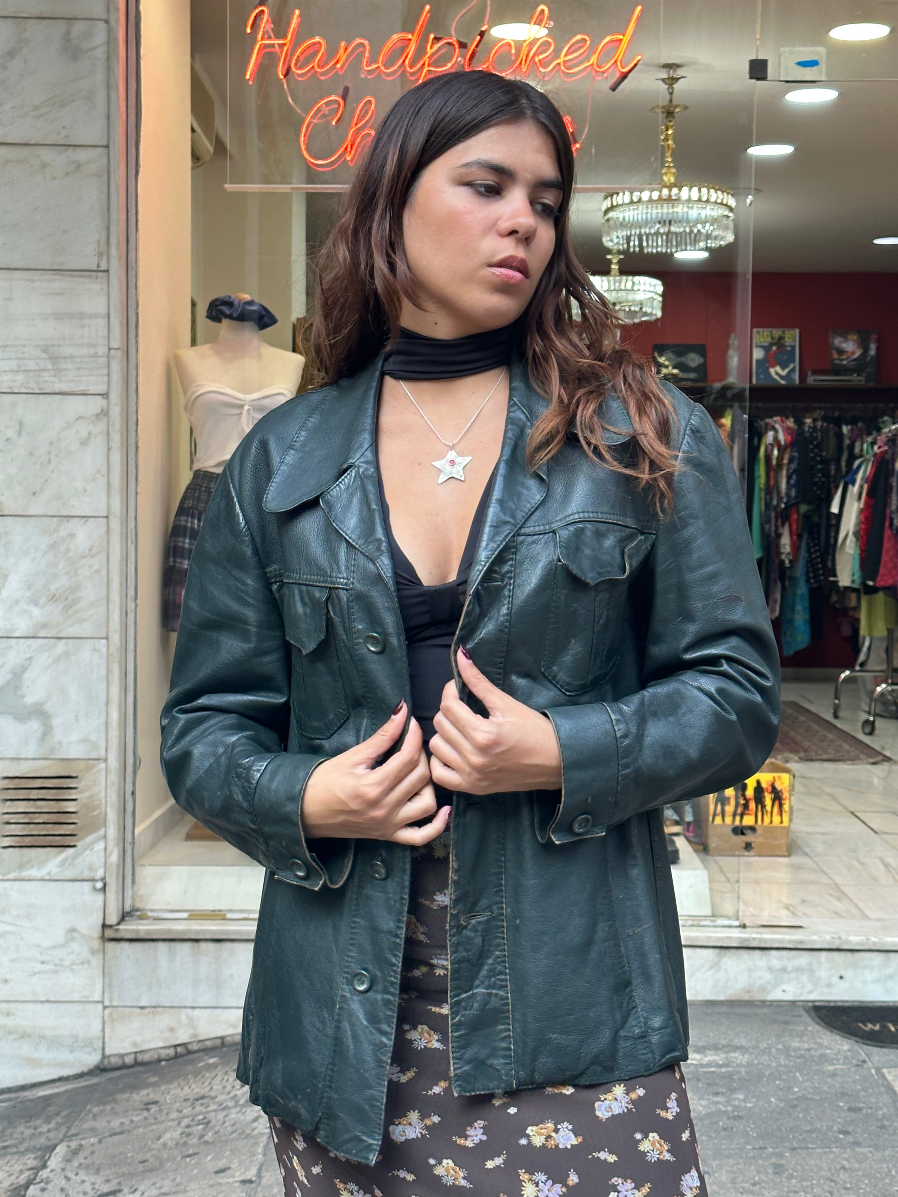 Vintage dark green leather jacket