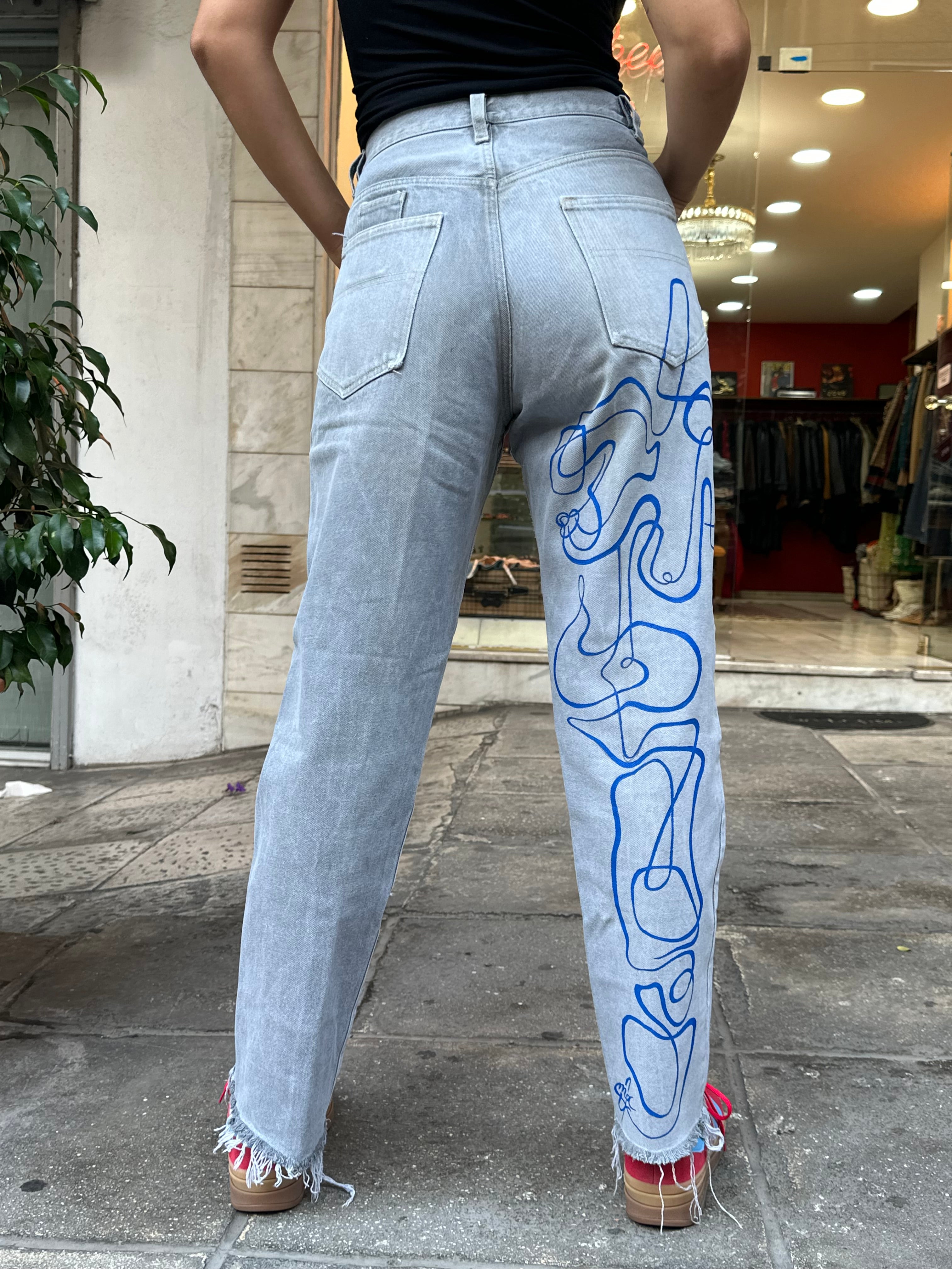 Vintage gray high waisted hand painted jeans