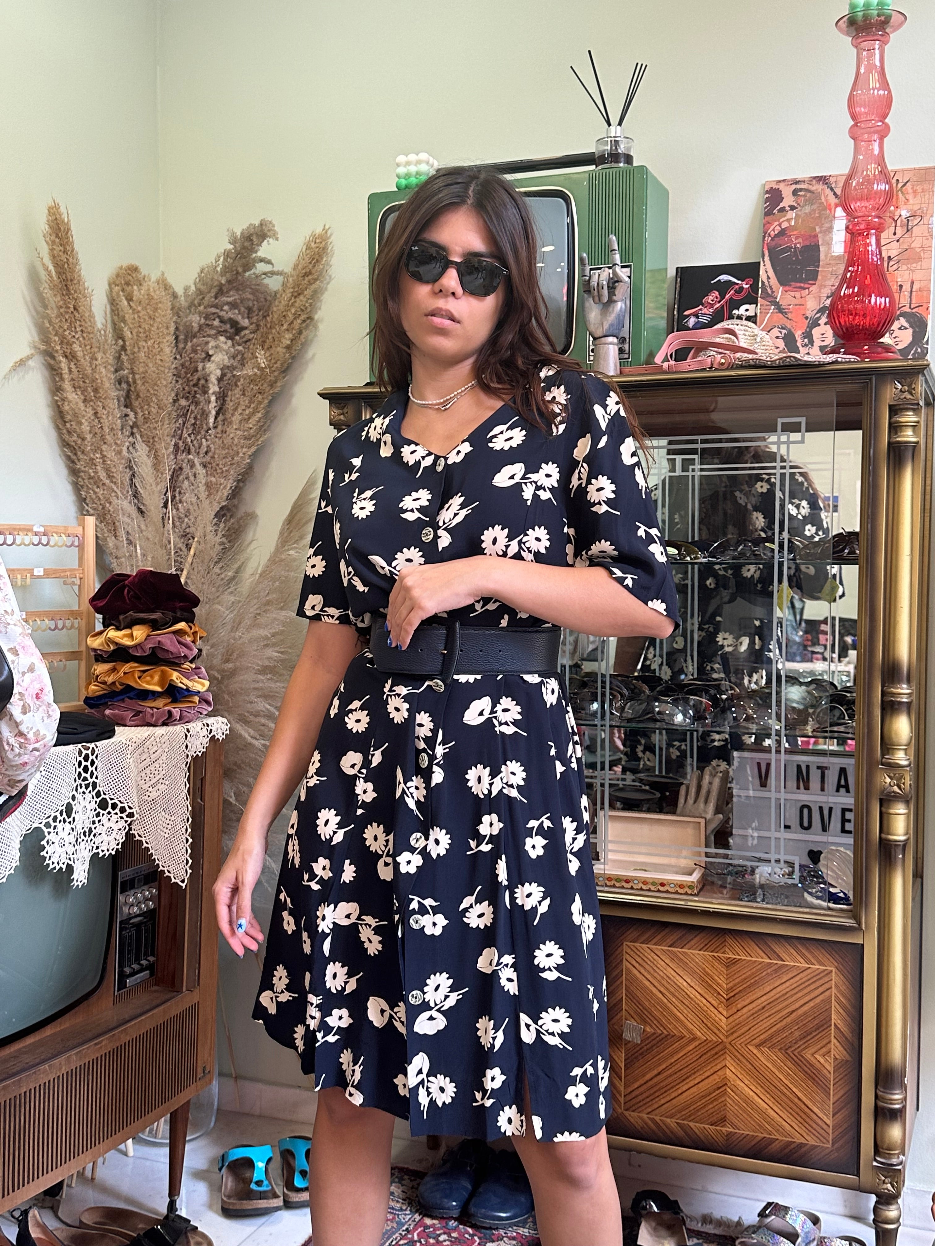 Vintage 100% viscose floral button up dress