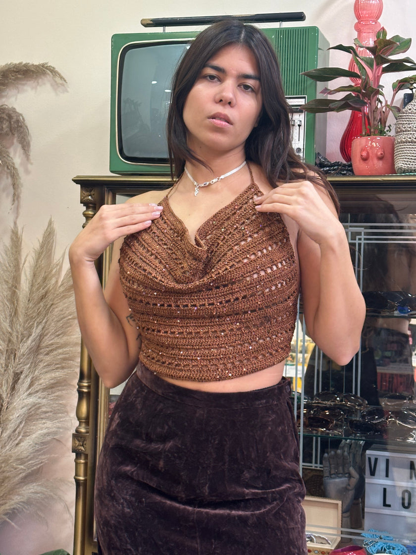 Stunning sparkling “Roxanne” crochet top