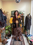 Brown Velvet Waist Bohemian Long Skirt