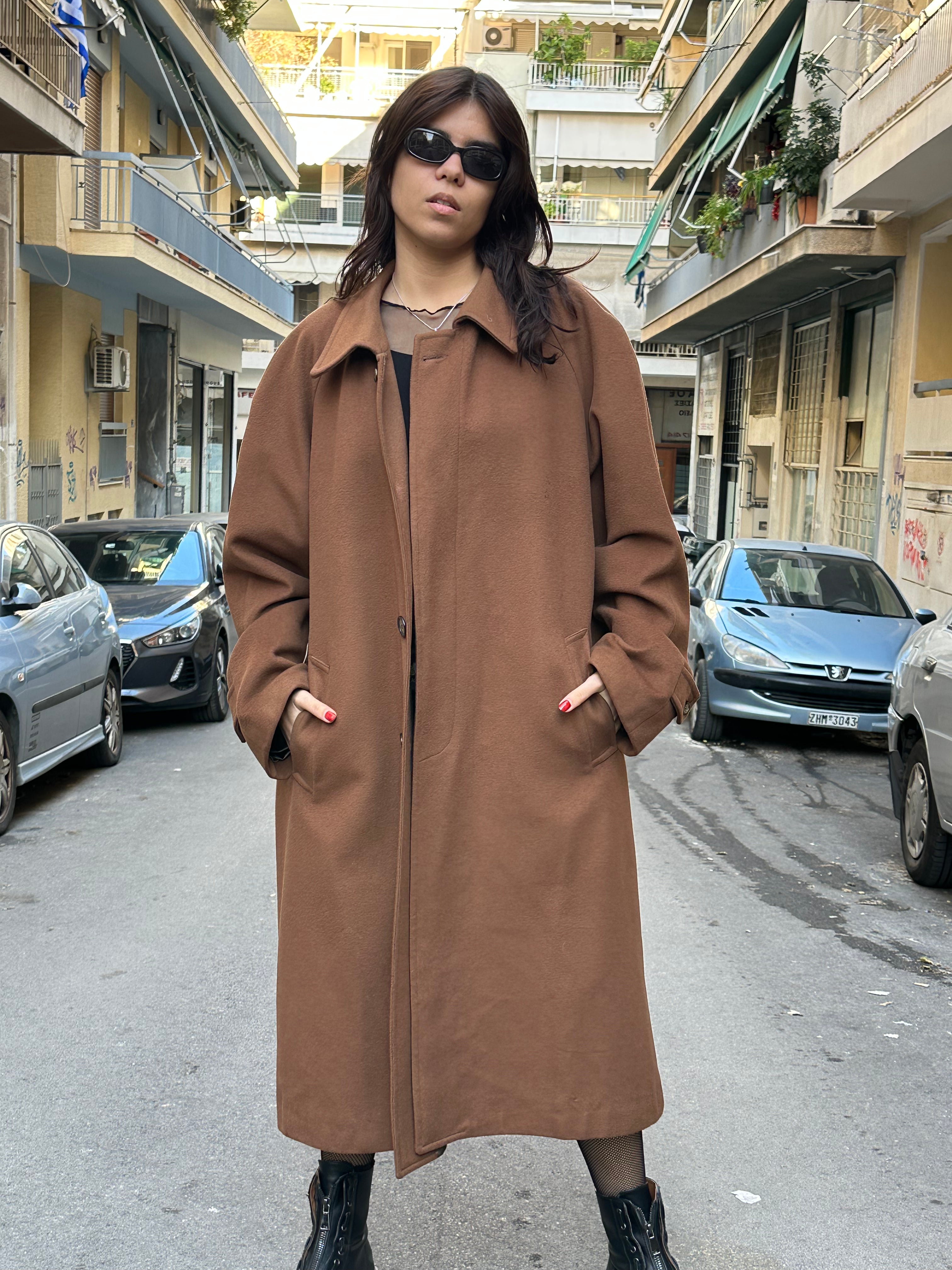 Vintage wool caramel brown coat (2XL)