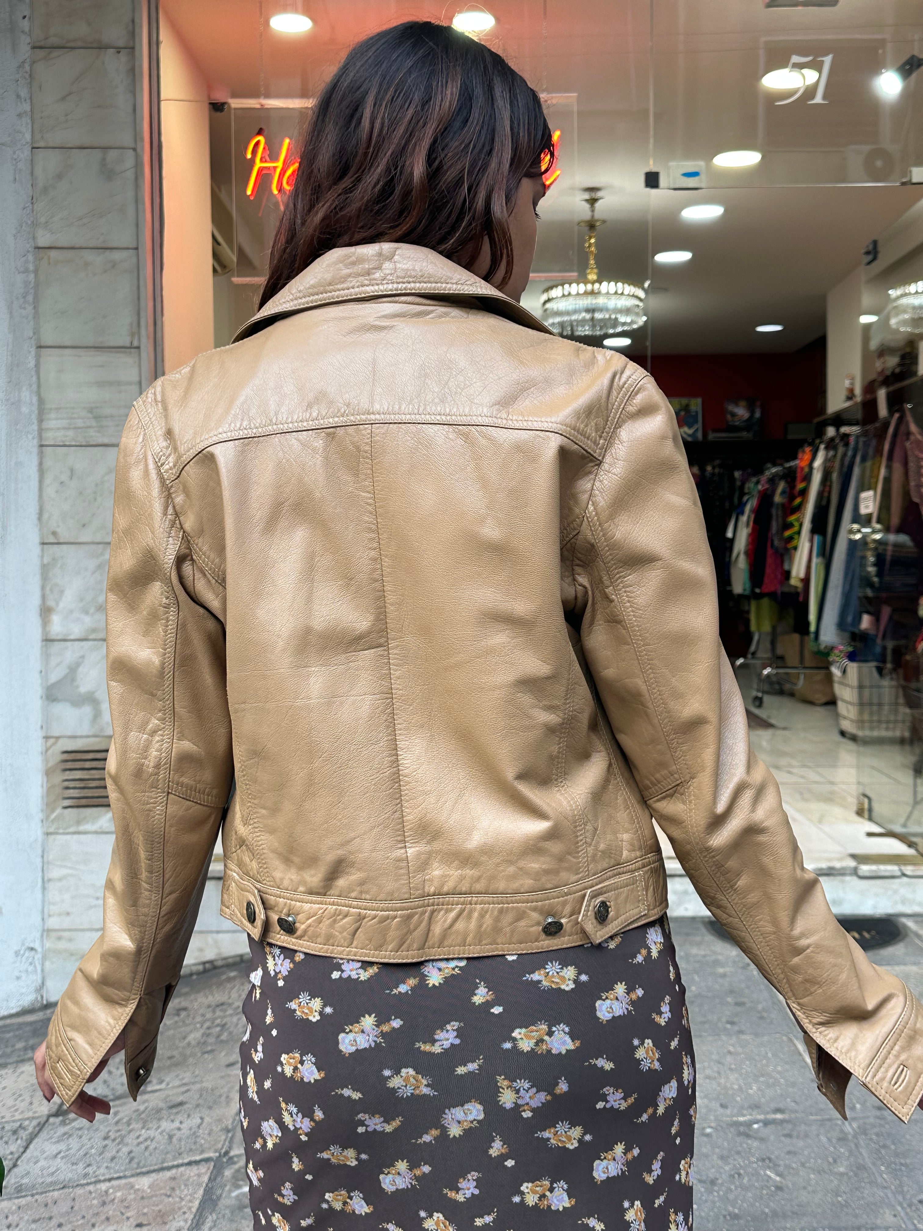 Vintage cropped genuine leather jacket