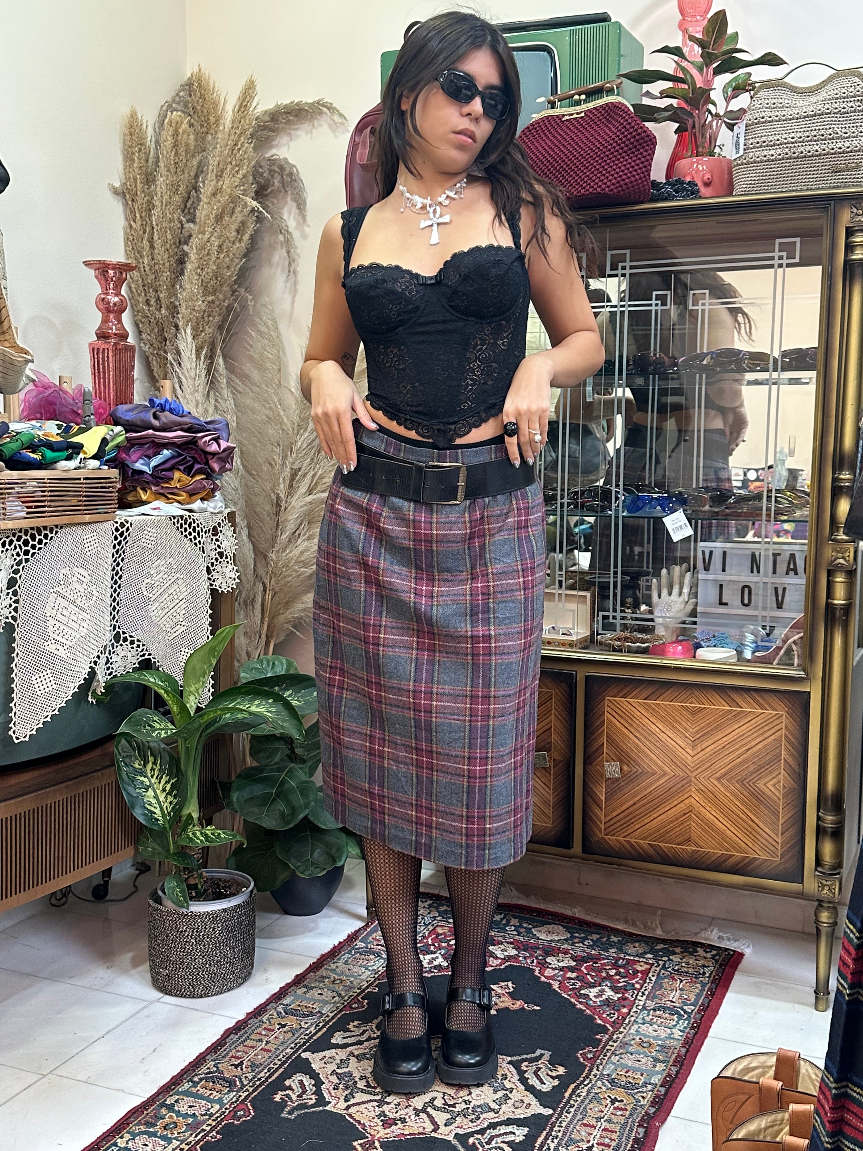 Vintage wool plaid skirt