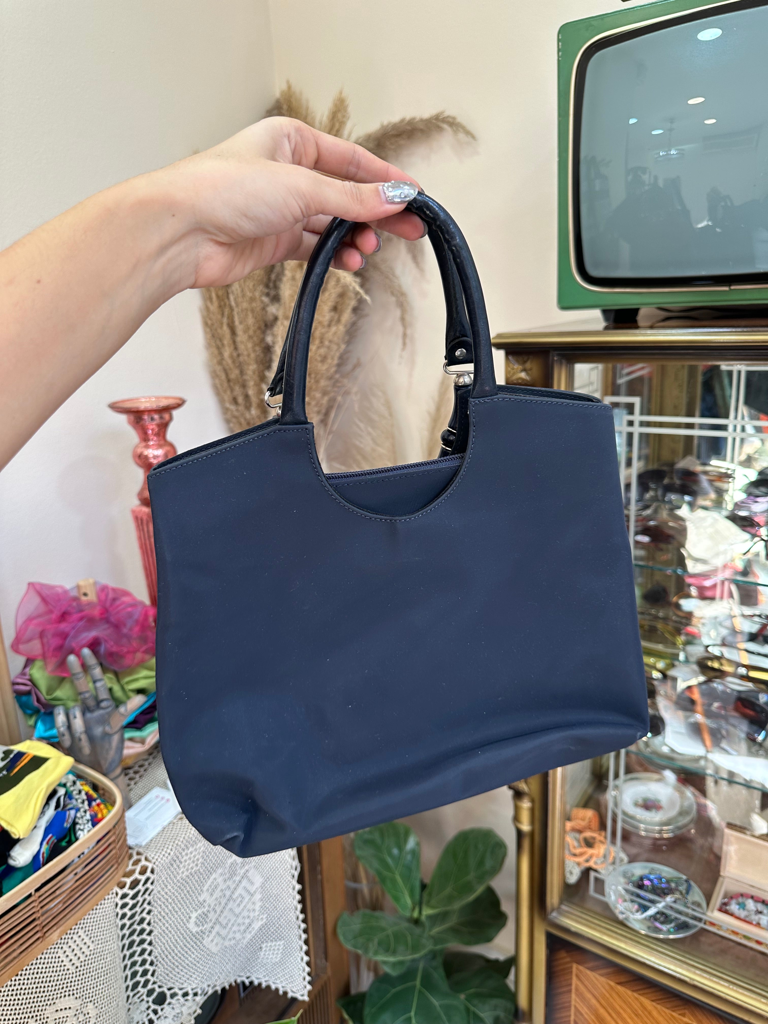 Vintage dark blue handbag with cross body strap