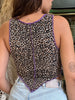 Handmade animal print top with purple stitching