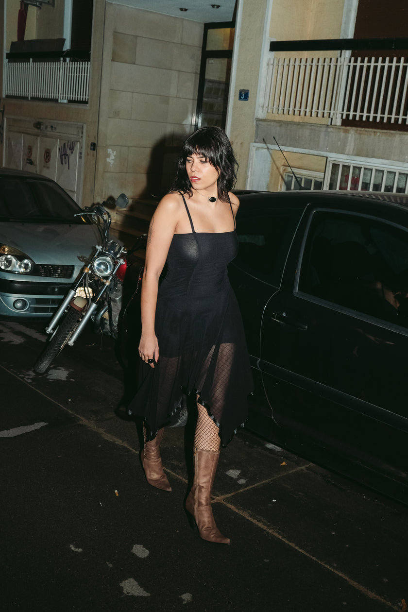 Super hot black asymmetrical mesh dress (S/M)