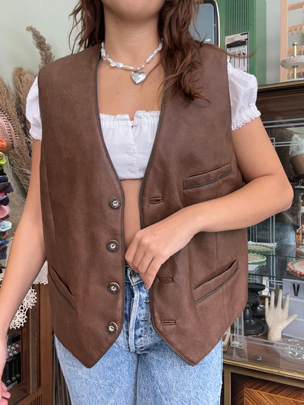 Vintage faux leather brown vest