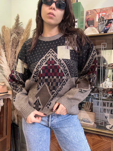 Vintage funky patterned knit sweater