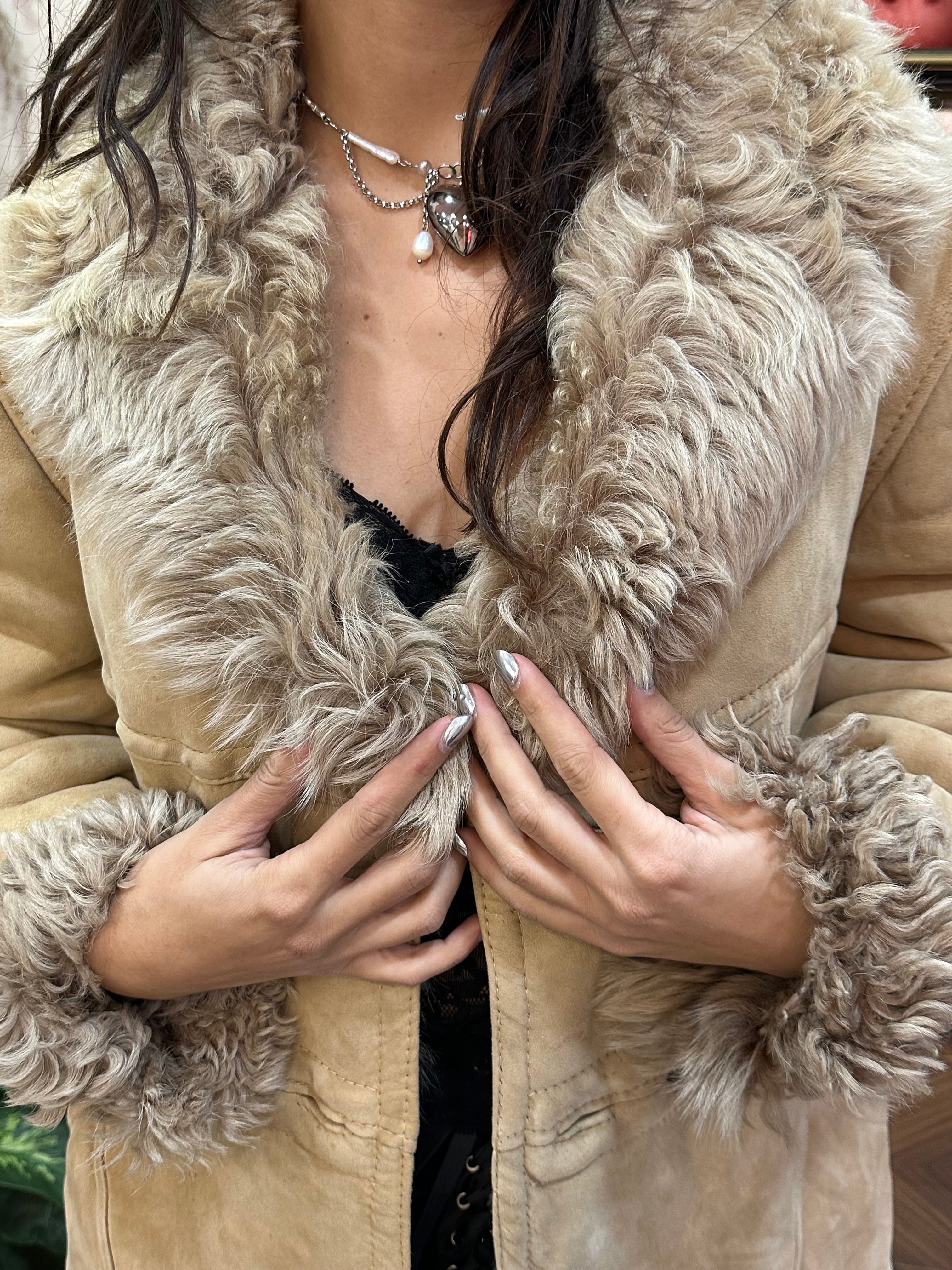 Super hot vintage shearling leather coat