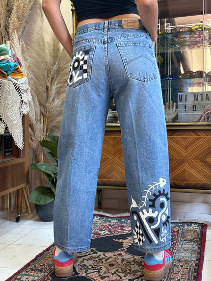 Vintage baggy hand painted jeans