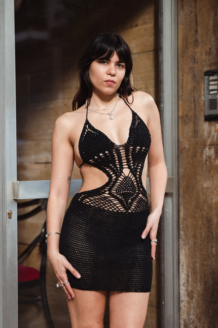 Absolutely stunning backless crochet dress with beaded details