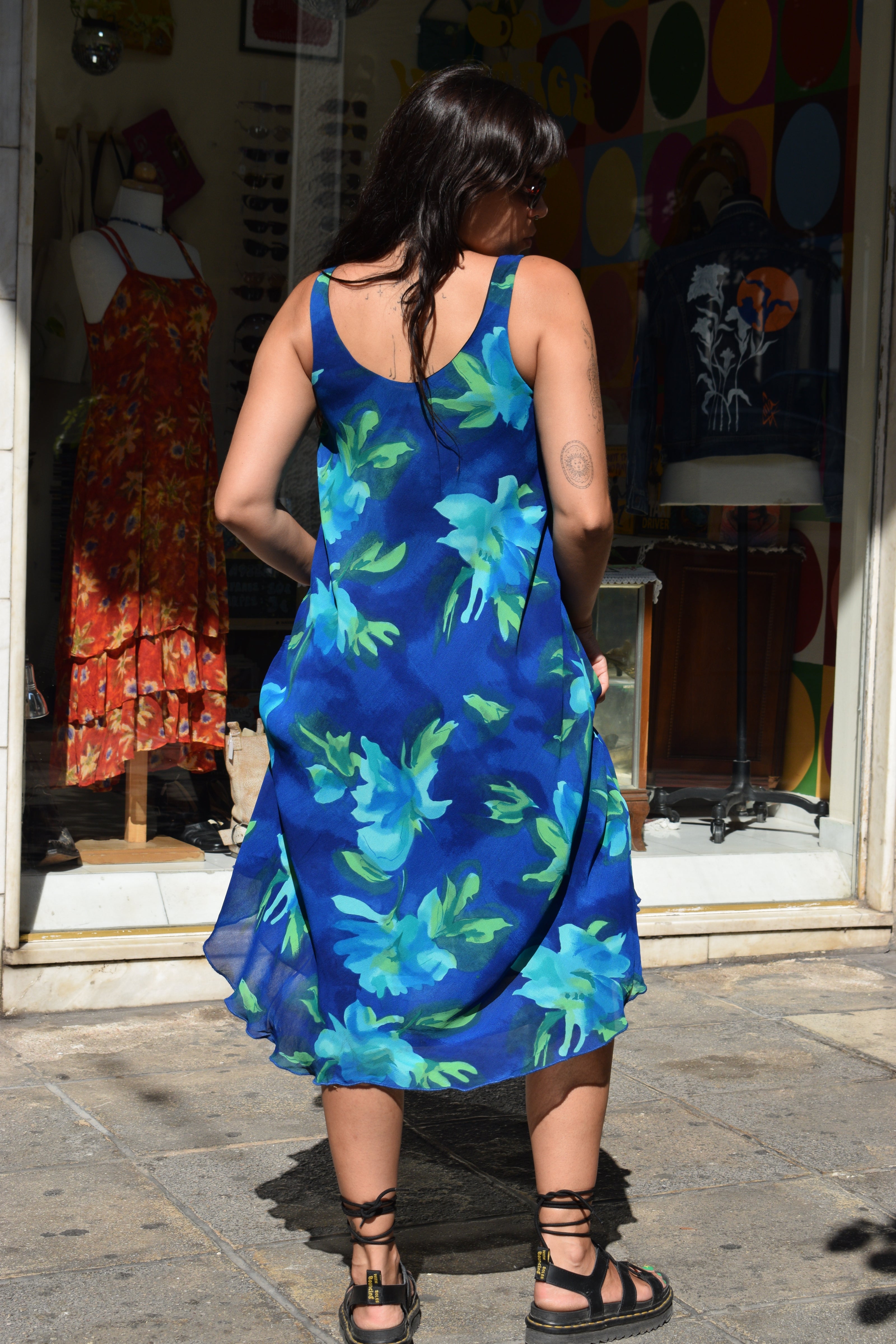 Vintage floral midi dres (M/L)